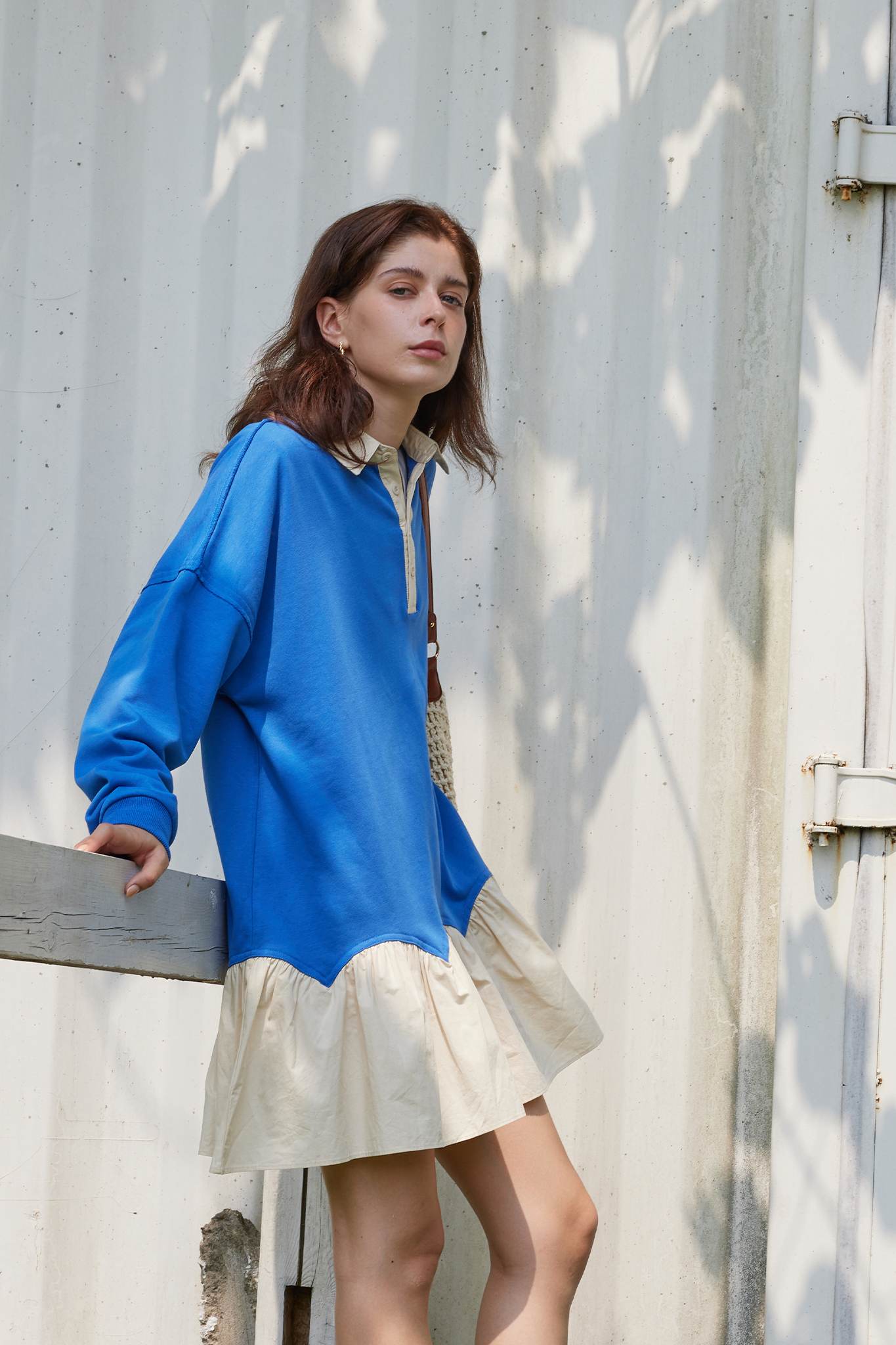 Dsun Oversized Sweatshirt With Ruffle Hem