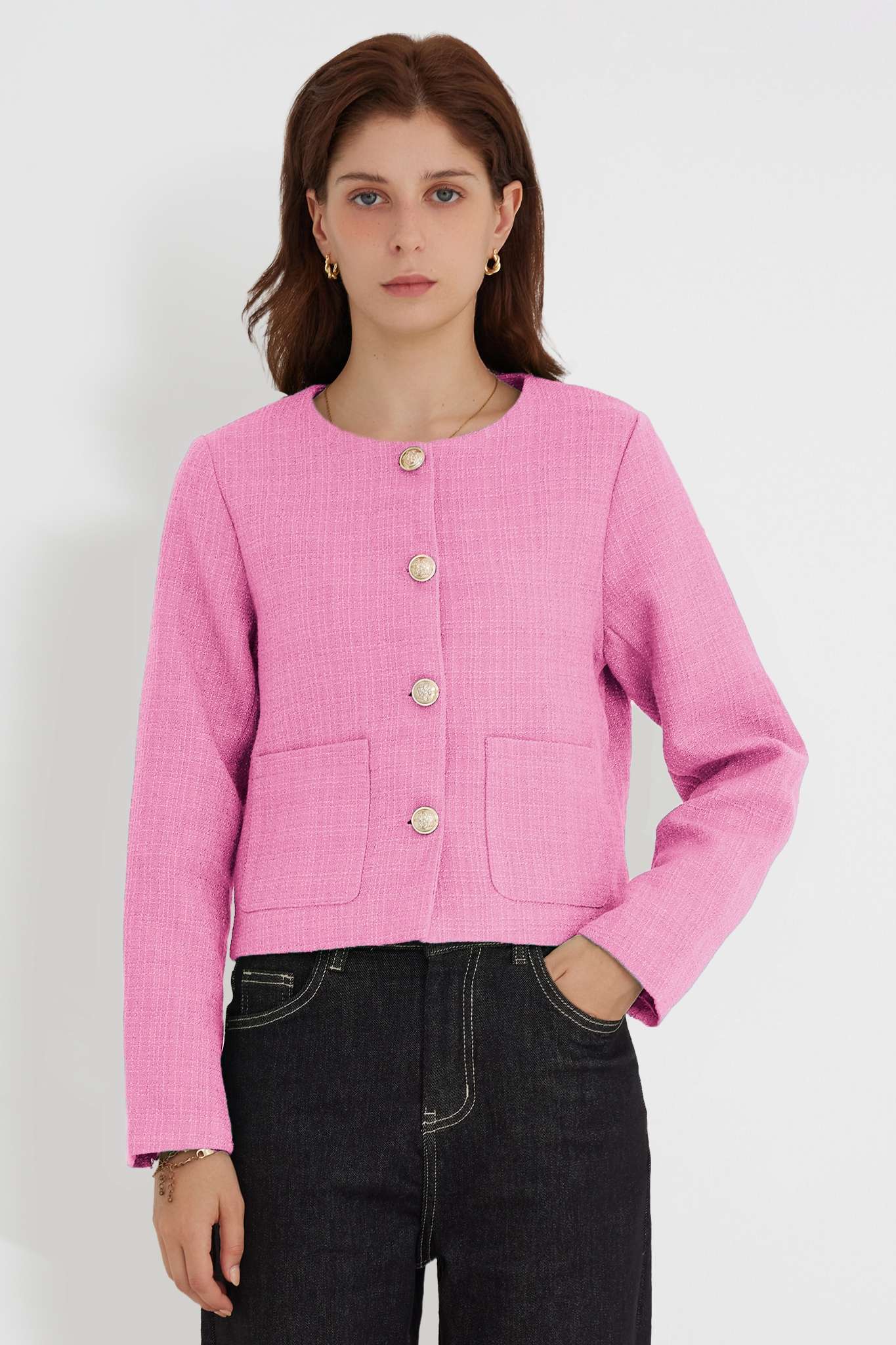 Lifeshe Crew Neck Vintage Tweed Jacket