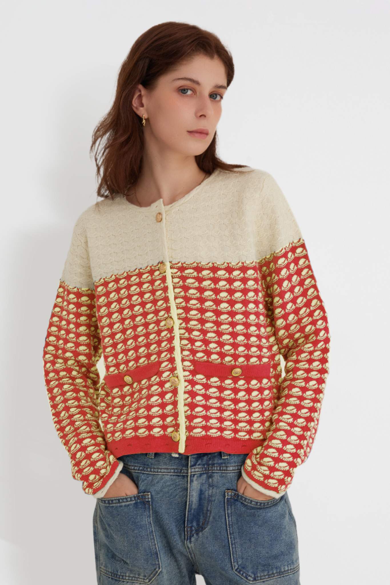 Ezapine Fall Dressy Jacquard Crewneck Sweater