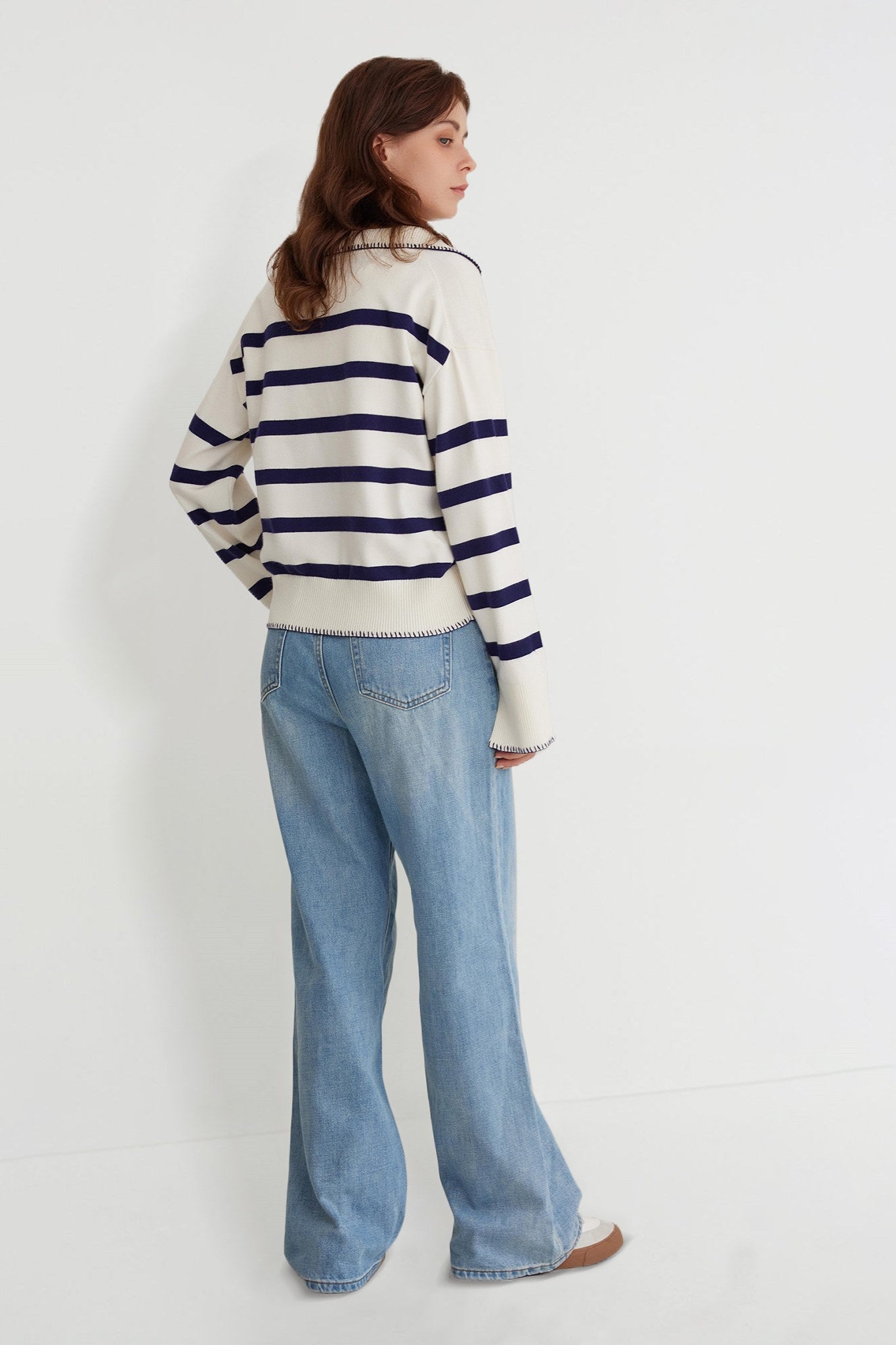 Kedera V Neck Casual Striped Pullover Sweater