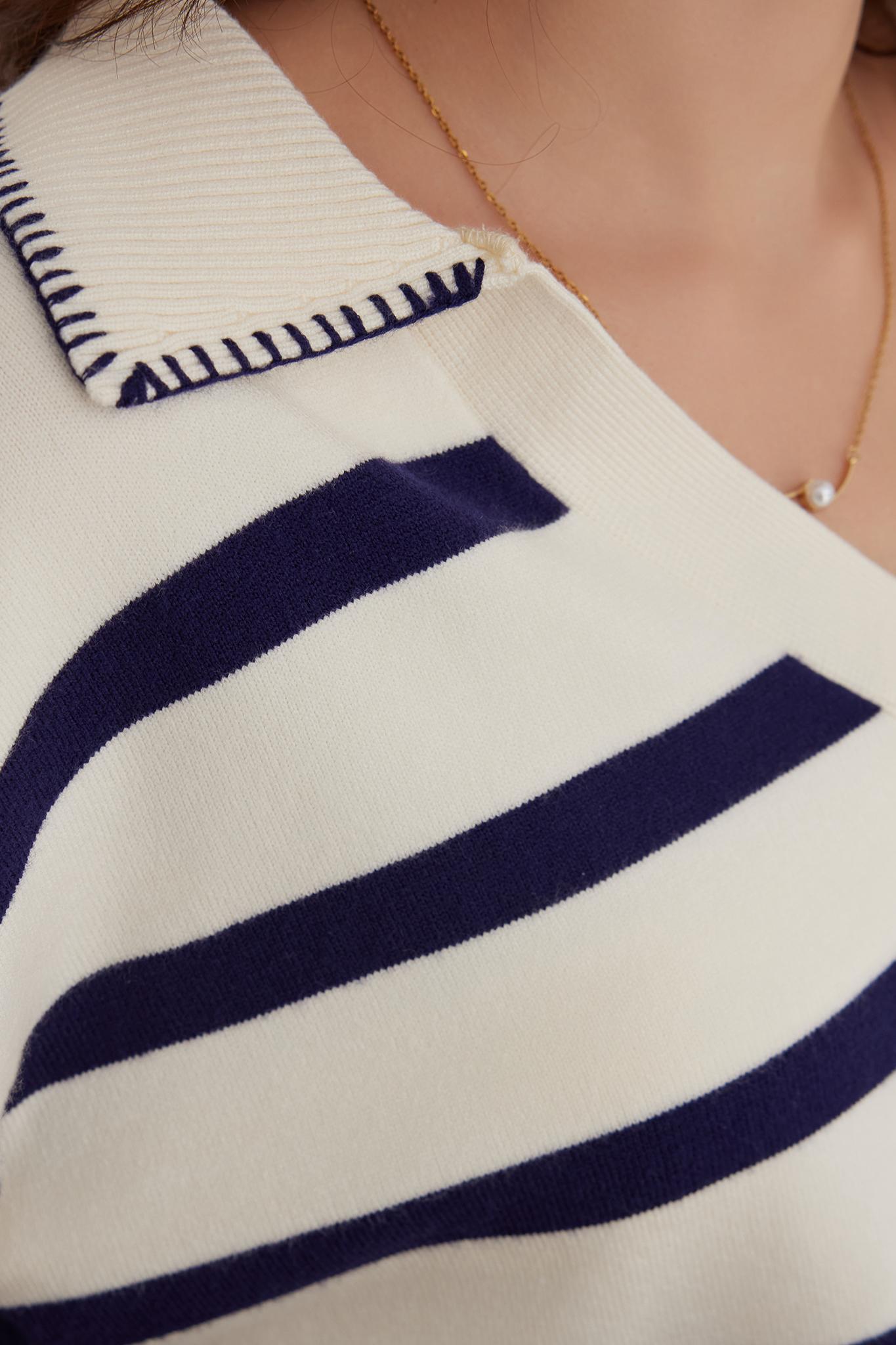 Kedera V Neck Casual Striped Pullover Sweater