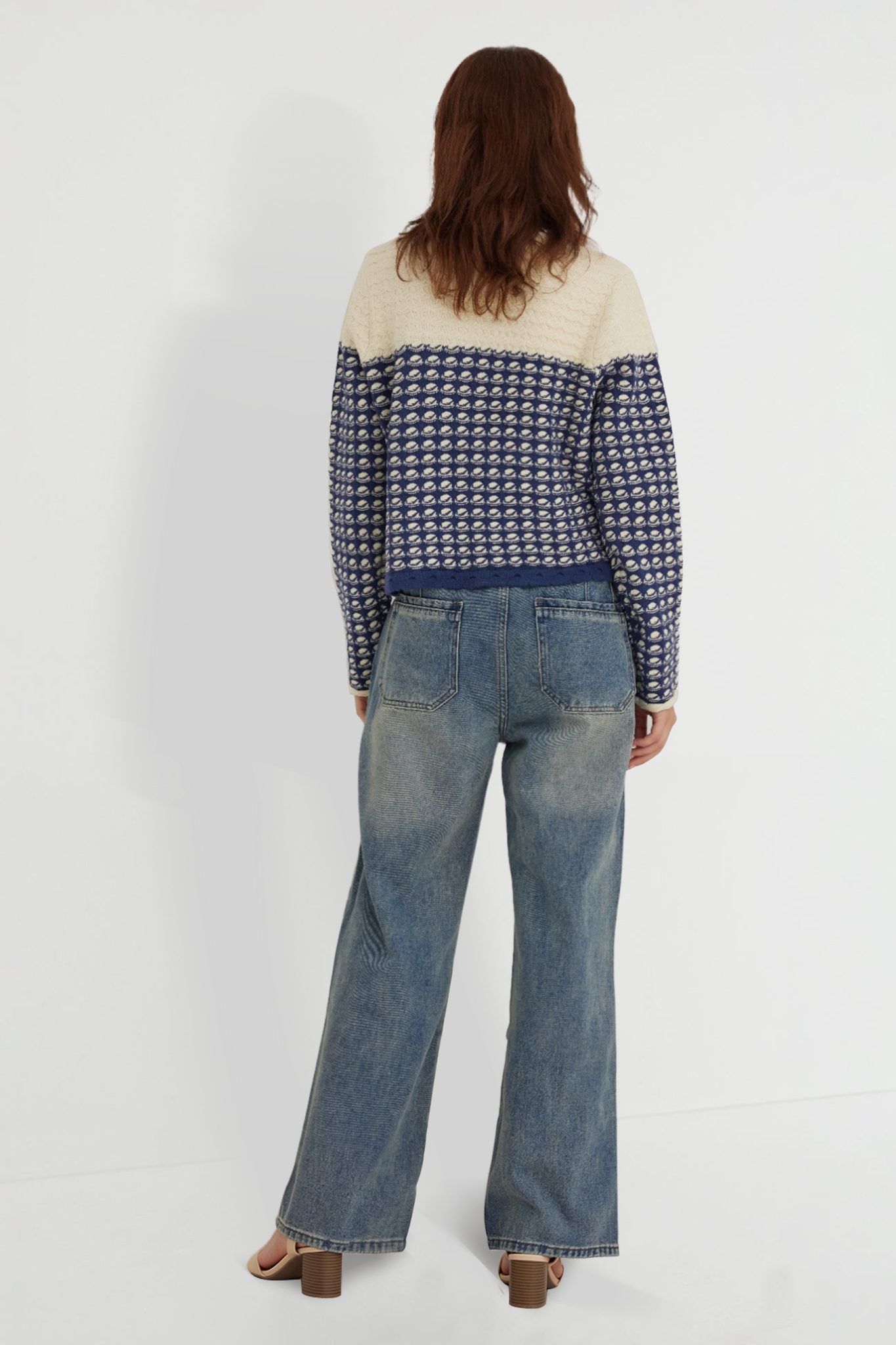 Ezapine Fall Dressy Jacquard Crewneck Sweater