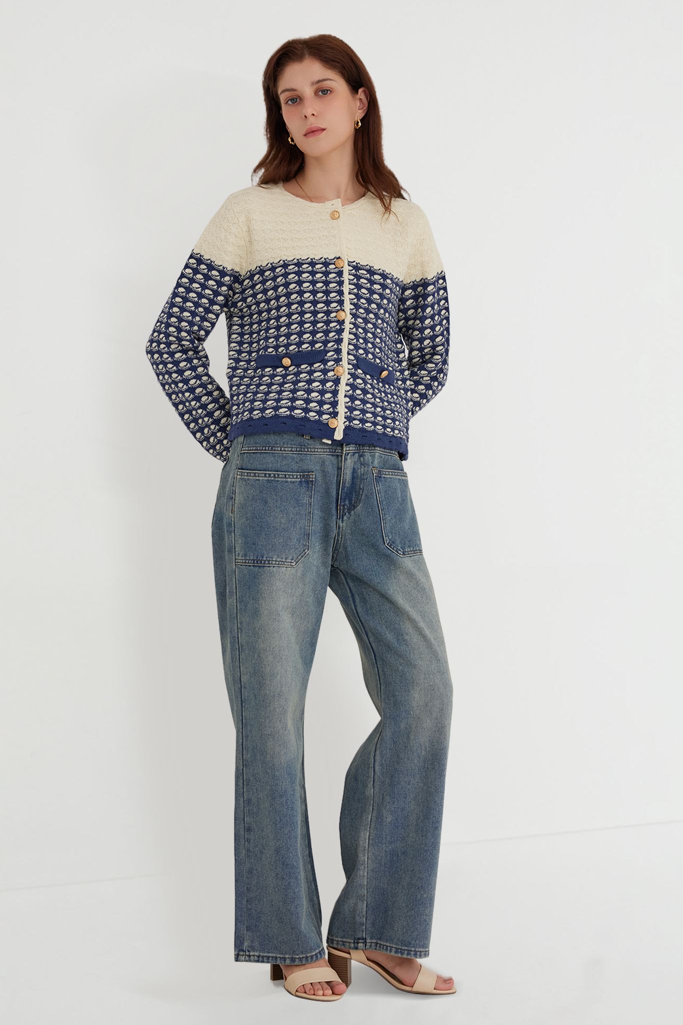 Ezapine Fall Dressy Jacquard Crewneck Sweater