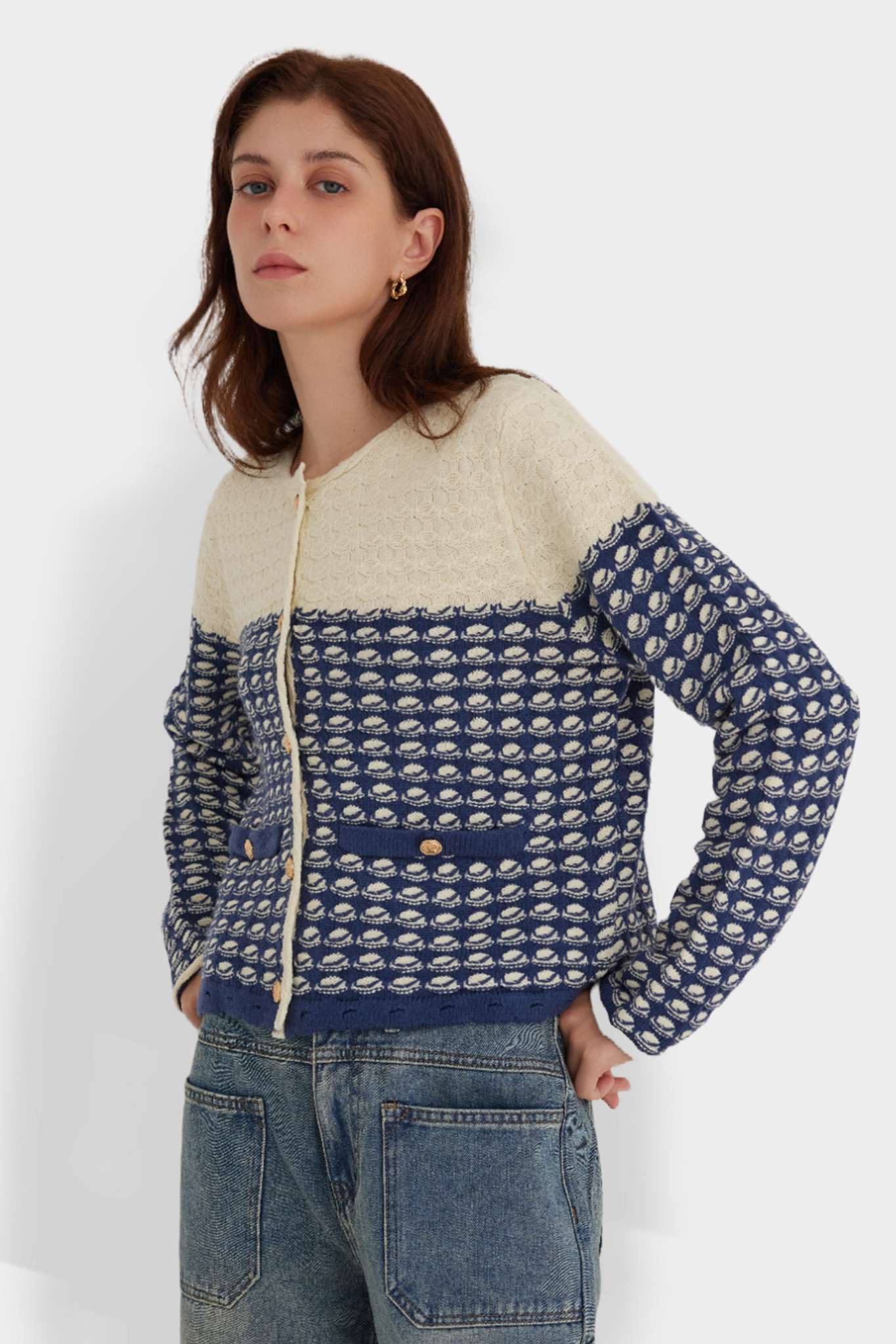 Ezapine Fall Dressy Jacquard Crewneck Sweater