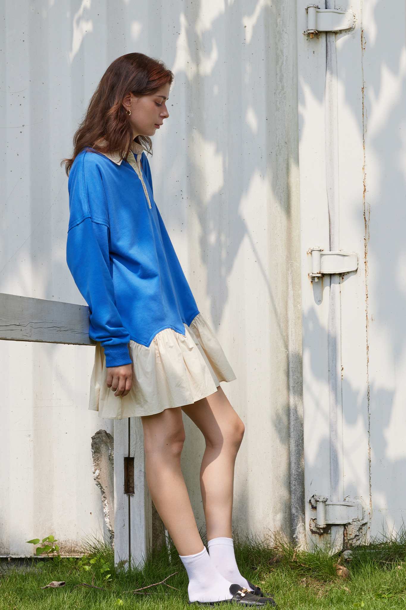 Dsun Oversized Sweatshirt With Ruffle Hem