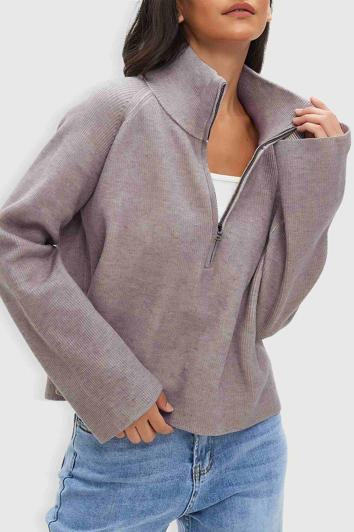 Ladyful Women's Cropped Half Zip Pullover Sweater