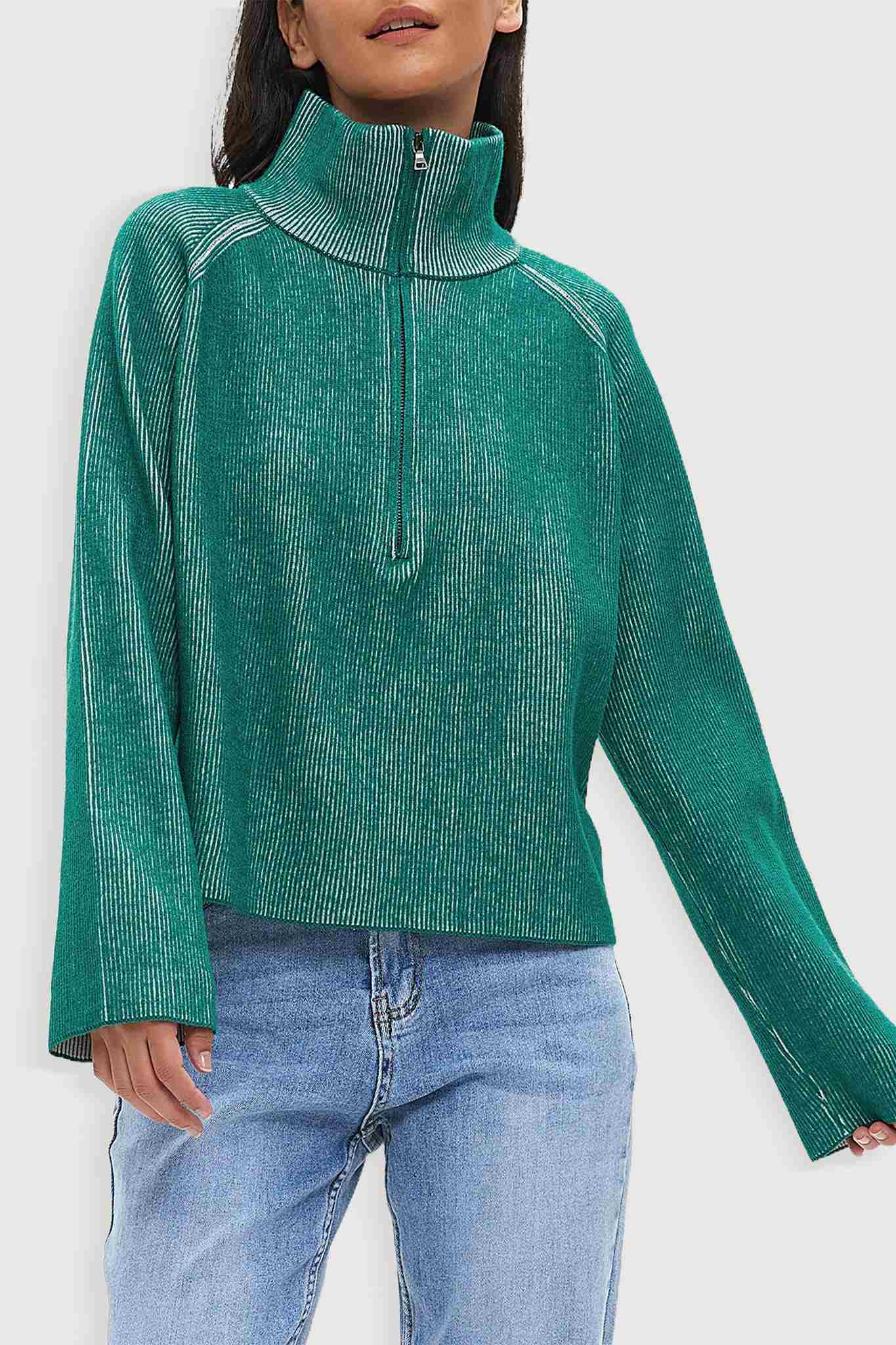 Ladyful Women's Cropped Half Zip Pullover Sweater