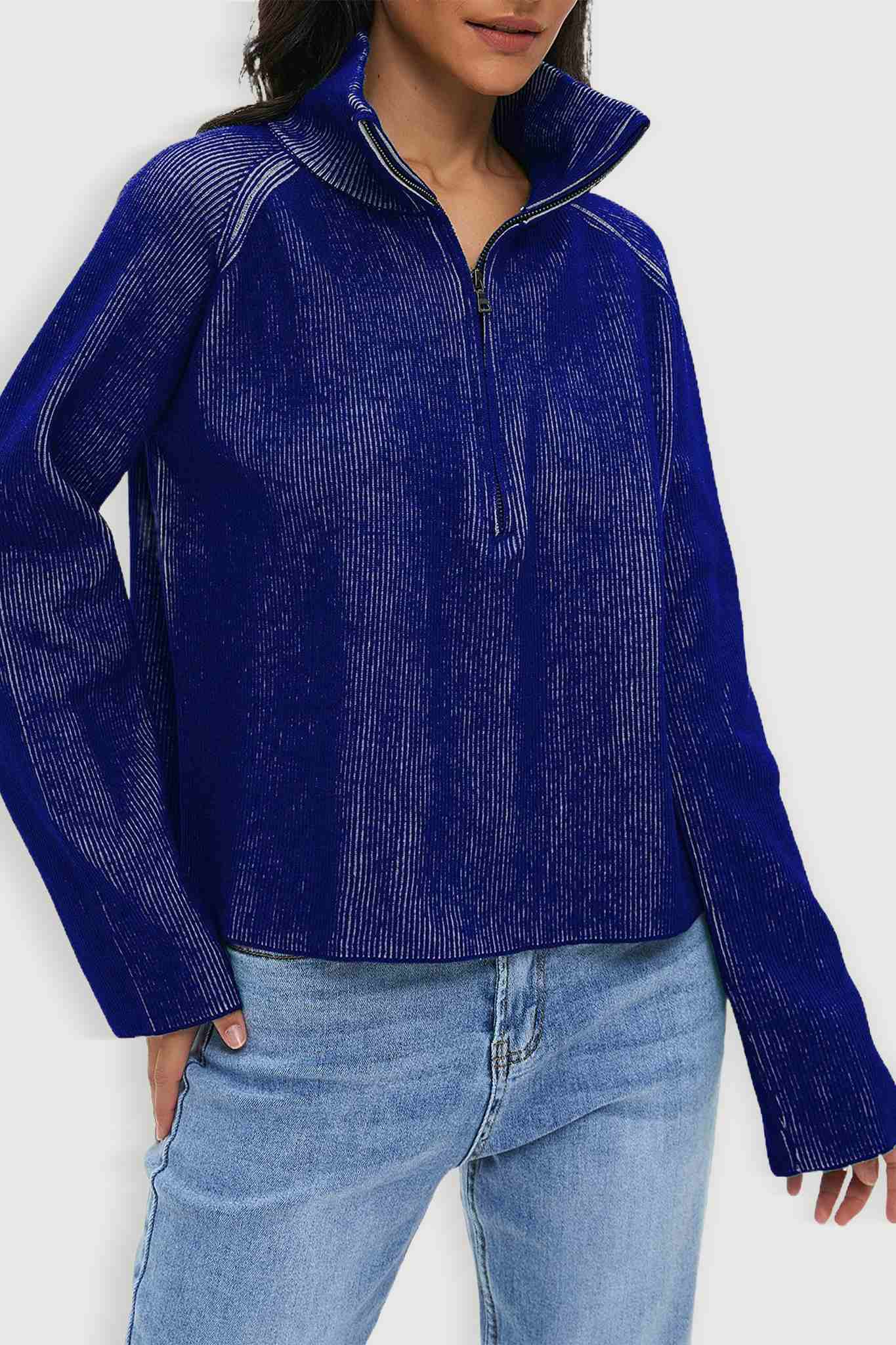 Ladyful Women's Cropped Half Zip Pullover Sweater