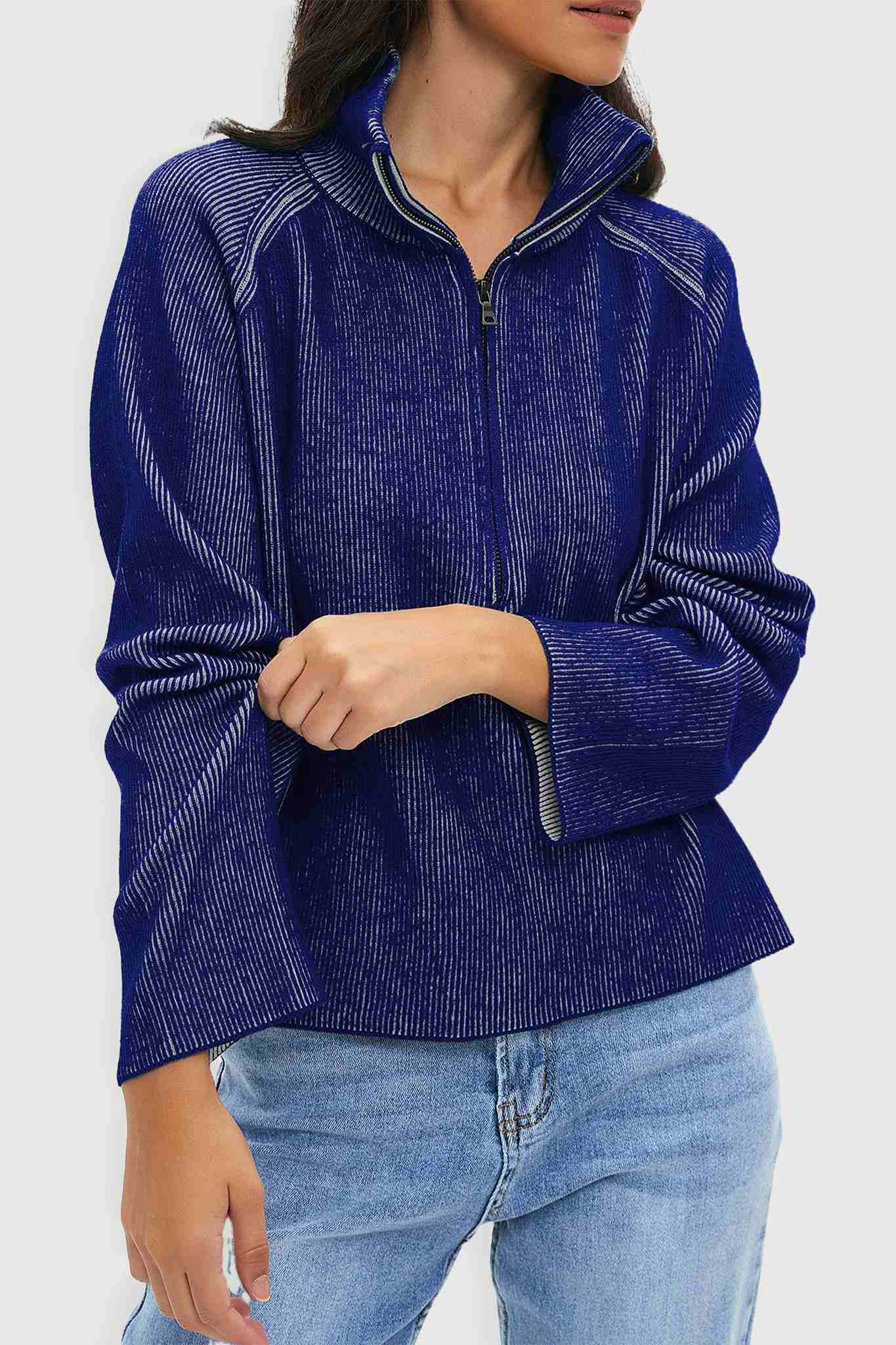 Ladyful Women's Cropped Half Zip Pullover Sweater