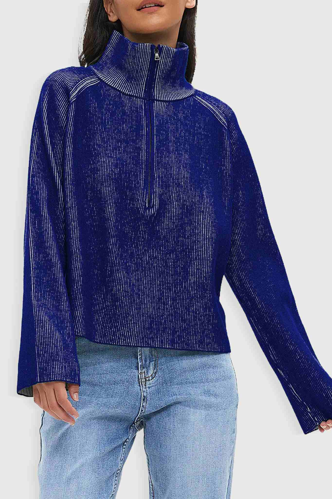 Ladyful Women's Cropped Half Zip Pullover Sweater