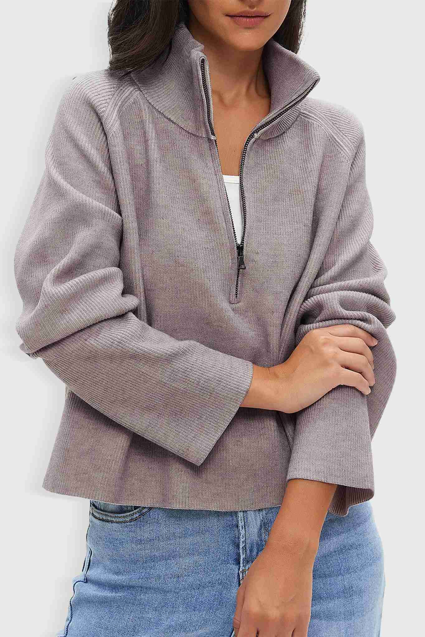 Ladyful Women's Cropped Half Zip Pullover Sweater