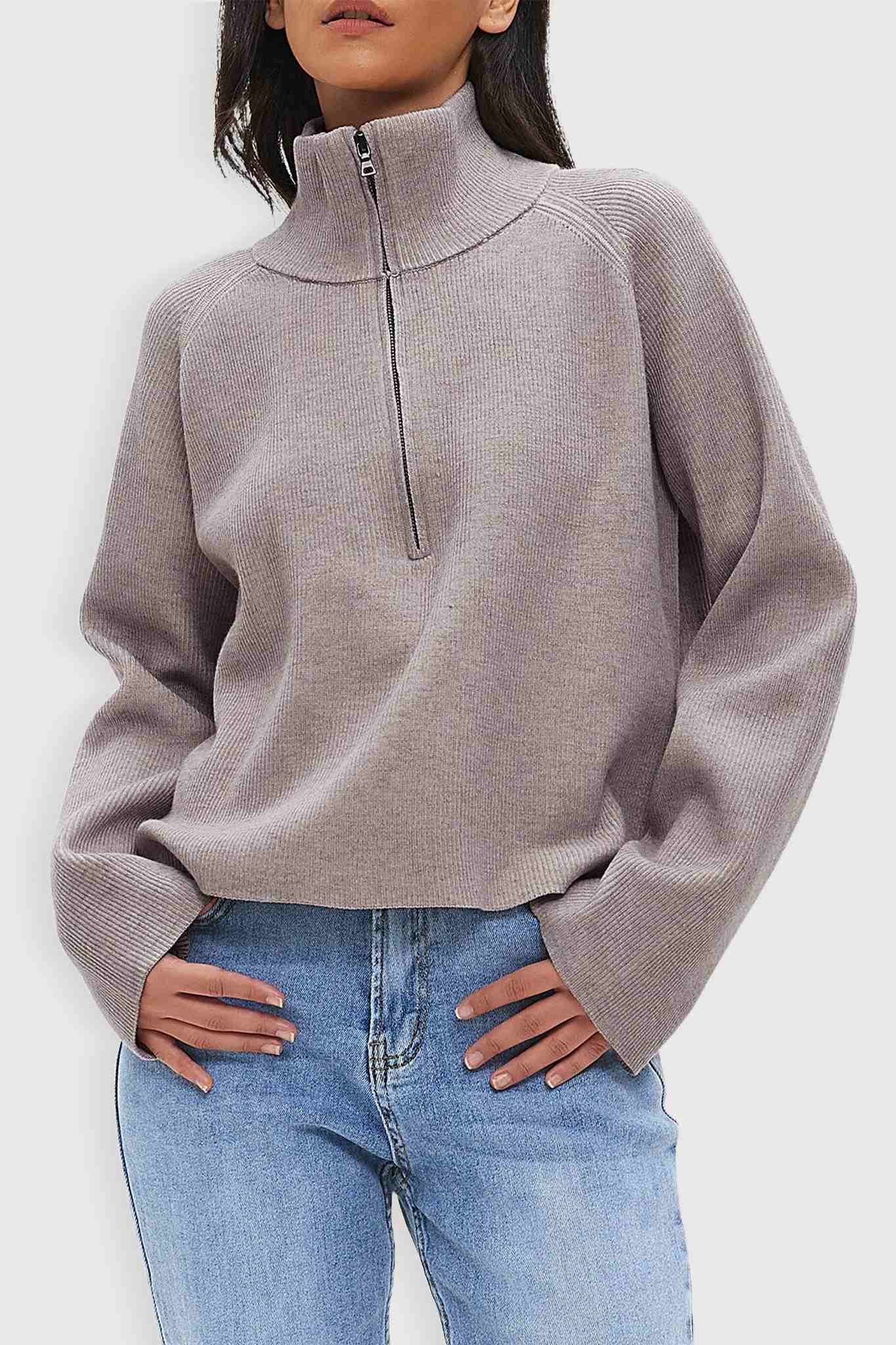 Ladyful Women's Cropped Half Zip Pullover Sweater