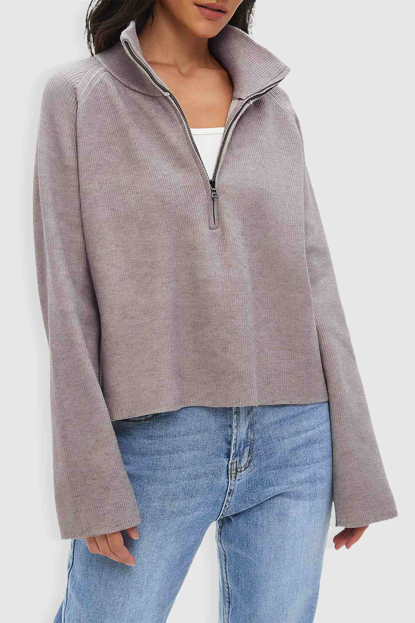 Ladyful Women's Cropped Half Zip Pullover Sweater