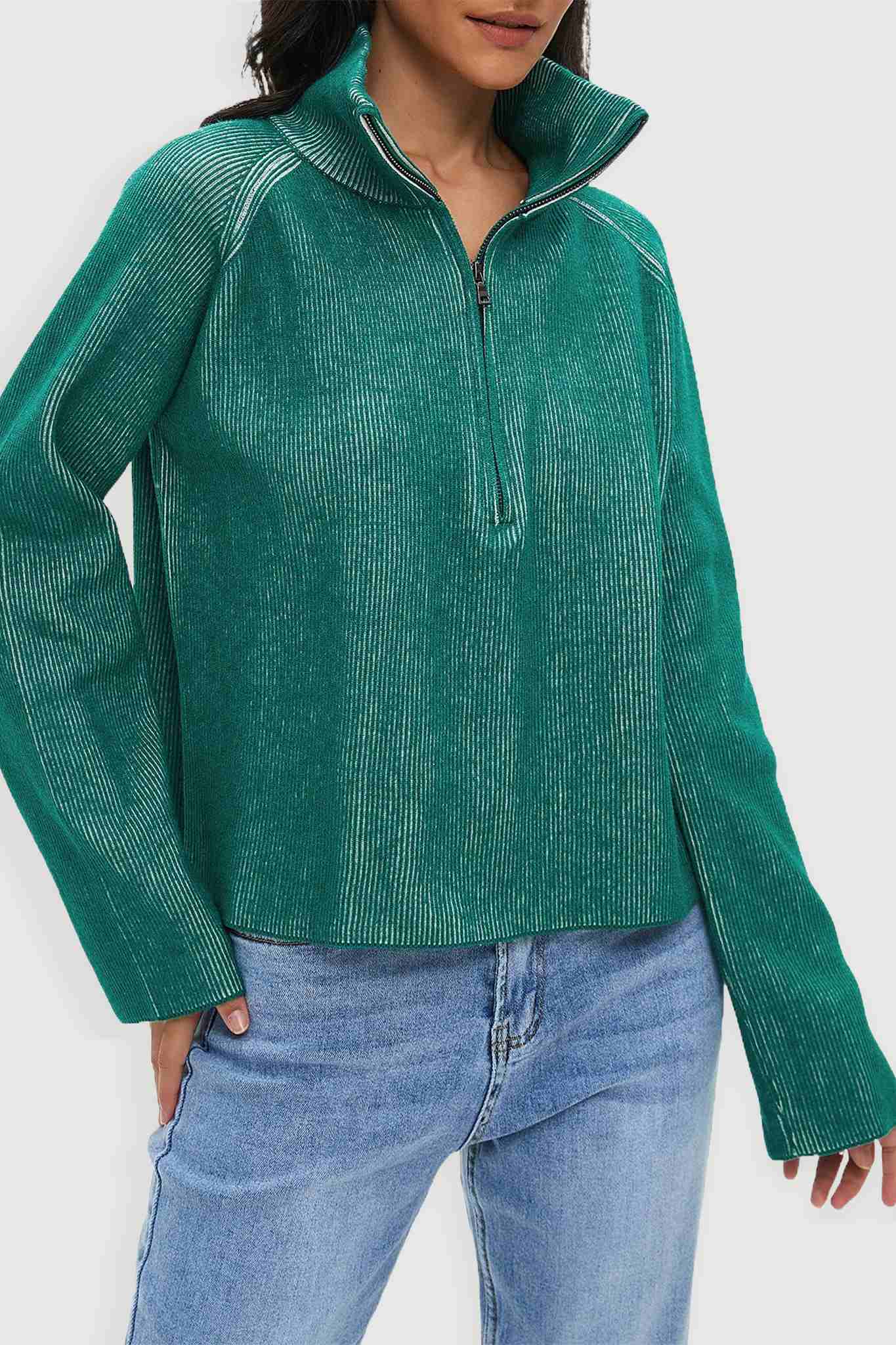 Ladyful Women's Cropped Half Zip Pullover Sweater