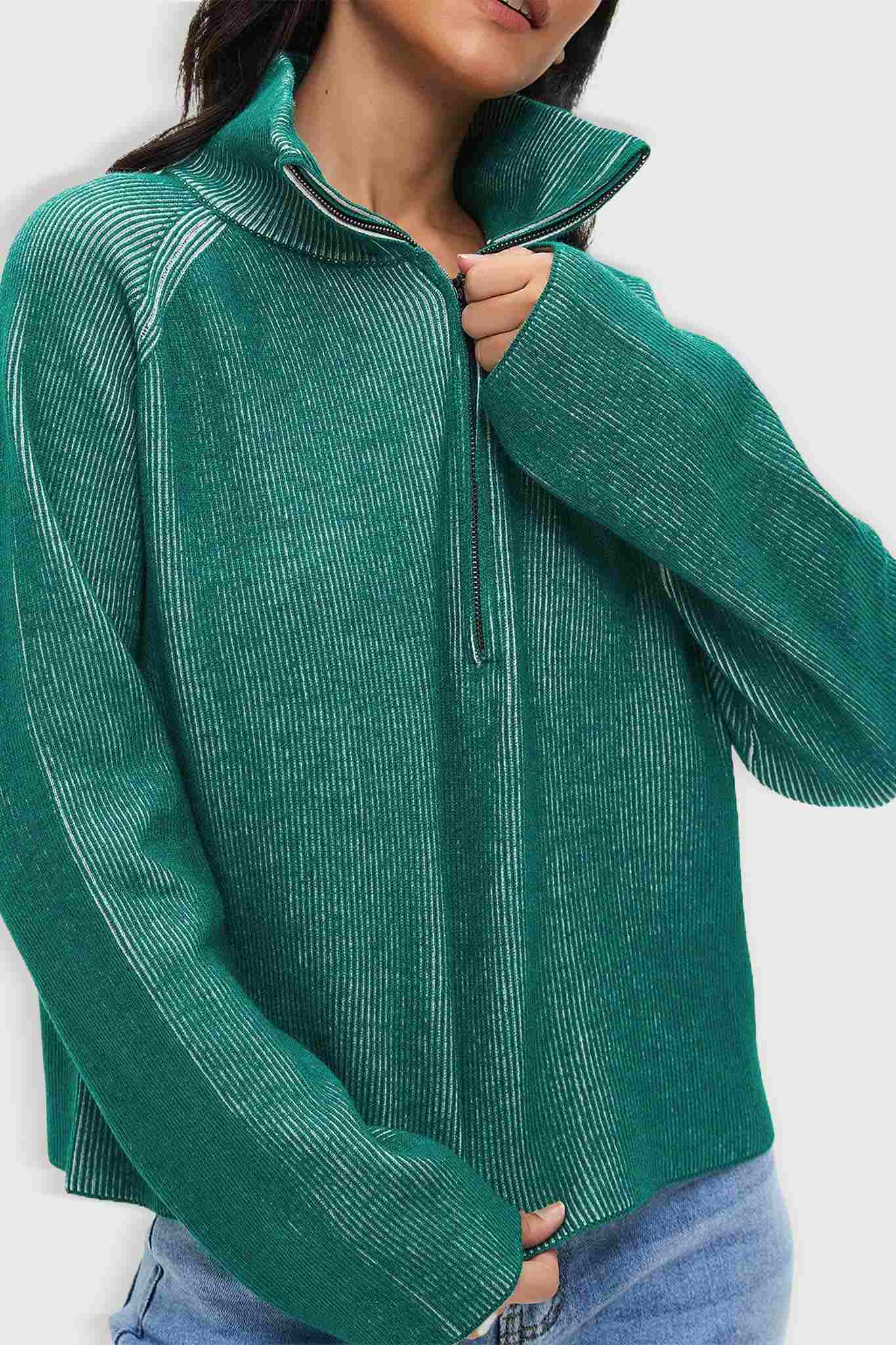 Ladyful Women's Cropped Half Zip Pullover Sweater