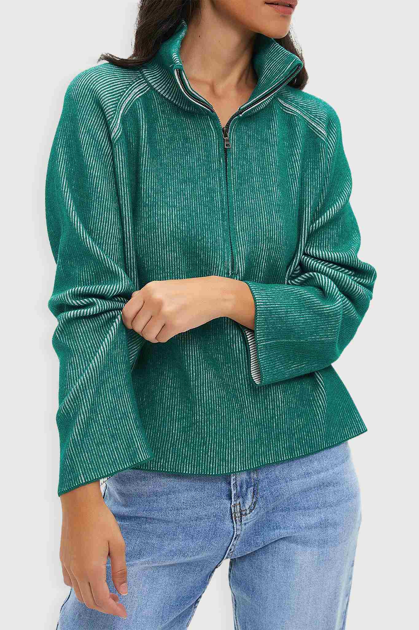Ladyful Women's Cropped Half Zip Pullover Sweater
