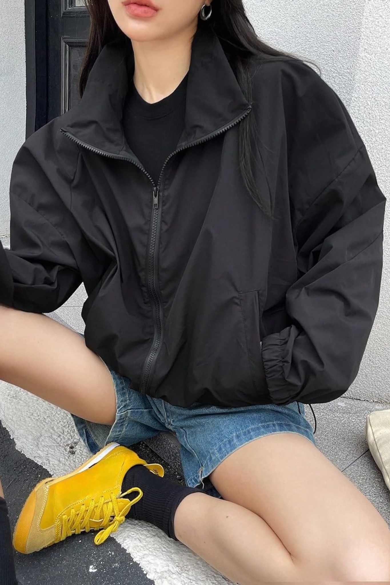 Yexpine Y2K Zip Up Windbreaker Jacket