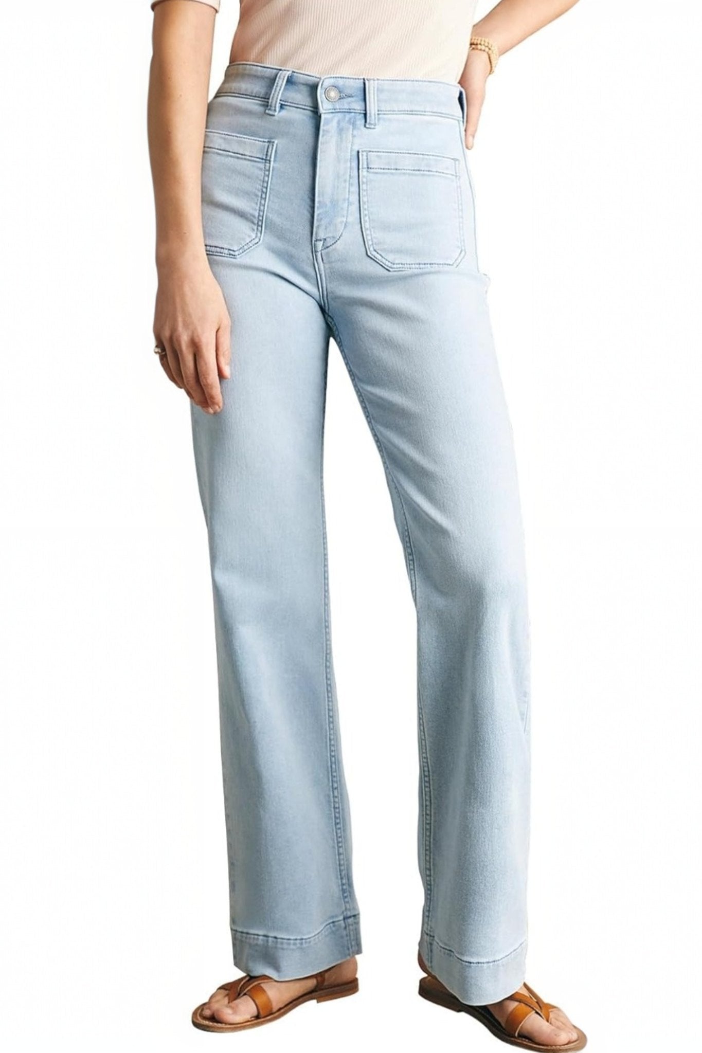 Yexpine Casual High Rise Straight Jeans With Patch Pockets