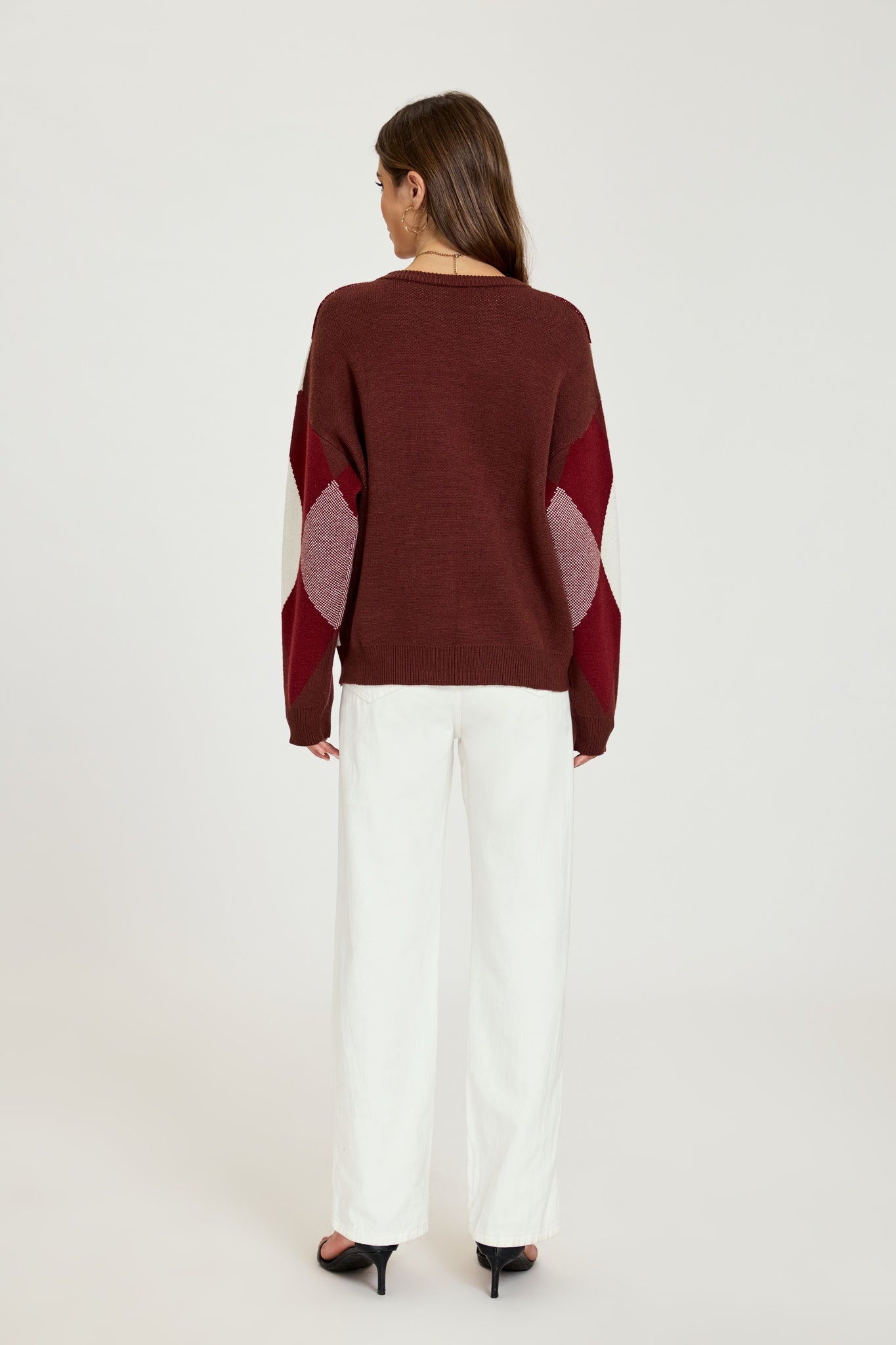 Ezabutus Vintage Argyle Knit Sweater – Casual Loose Pullover Jumper