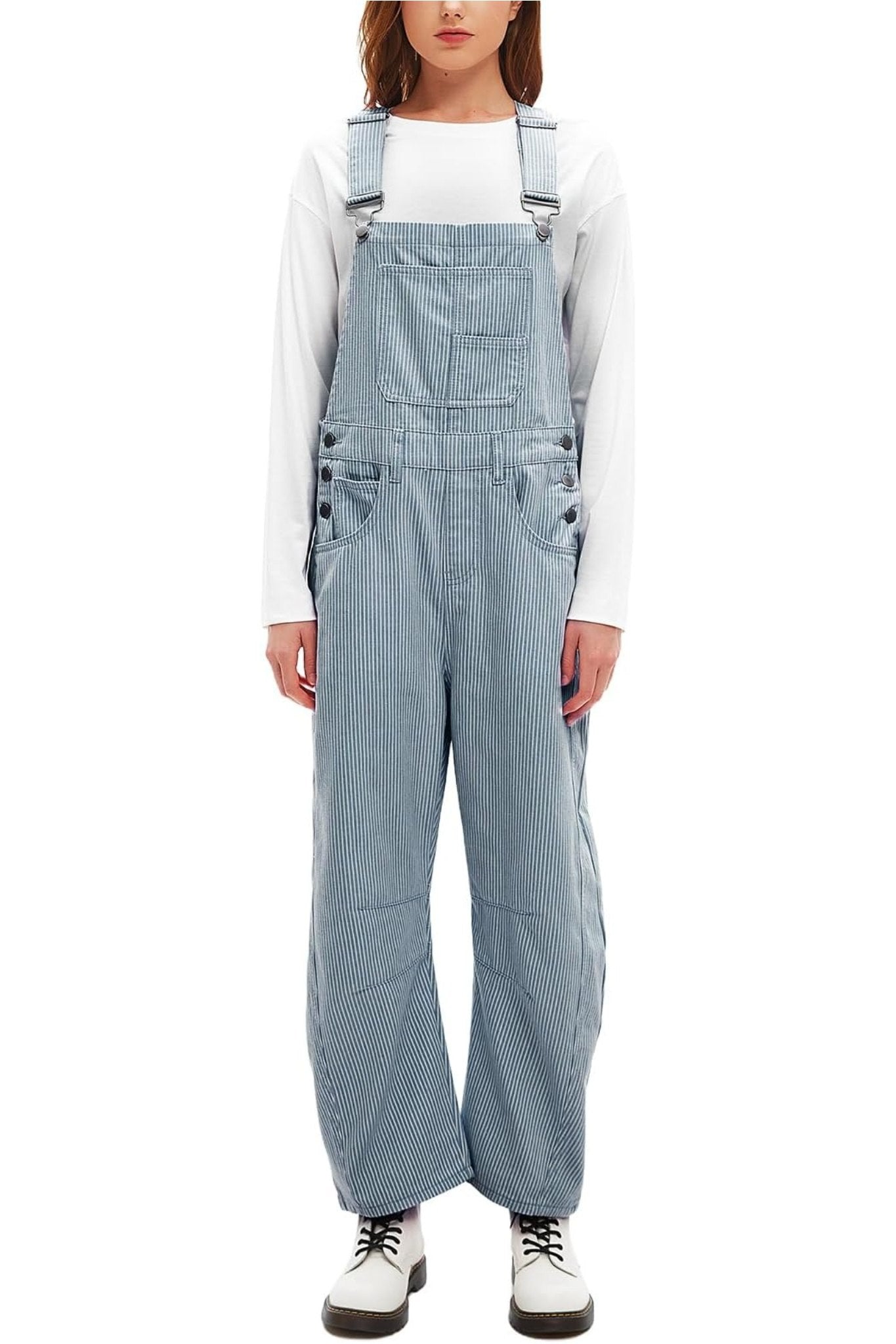 Dsun Vintage Relaxed Fit Denim Overalls | Striped And Solid Wide Leg Dungarees