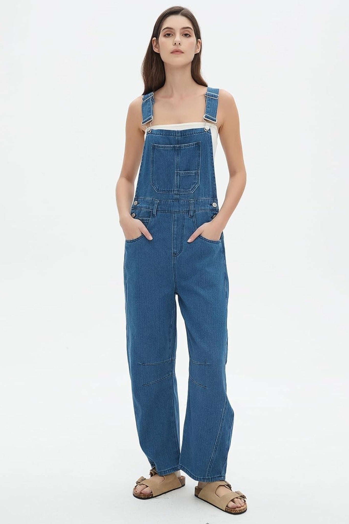 Dsun Vintage Relaxed Fit Denim Overalls | Striped And Solid Wide Leg Dungarees