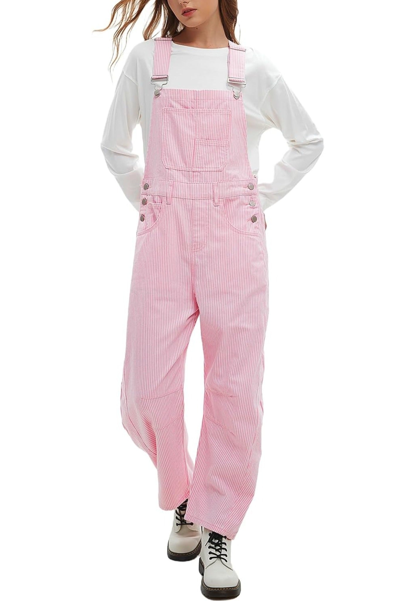 Dsun Vintage Relaxed Fit Denim Overalls | Striped And Solid Wide Leg Dungarees