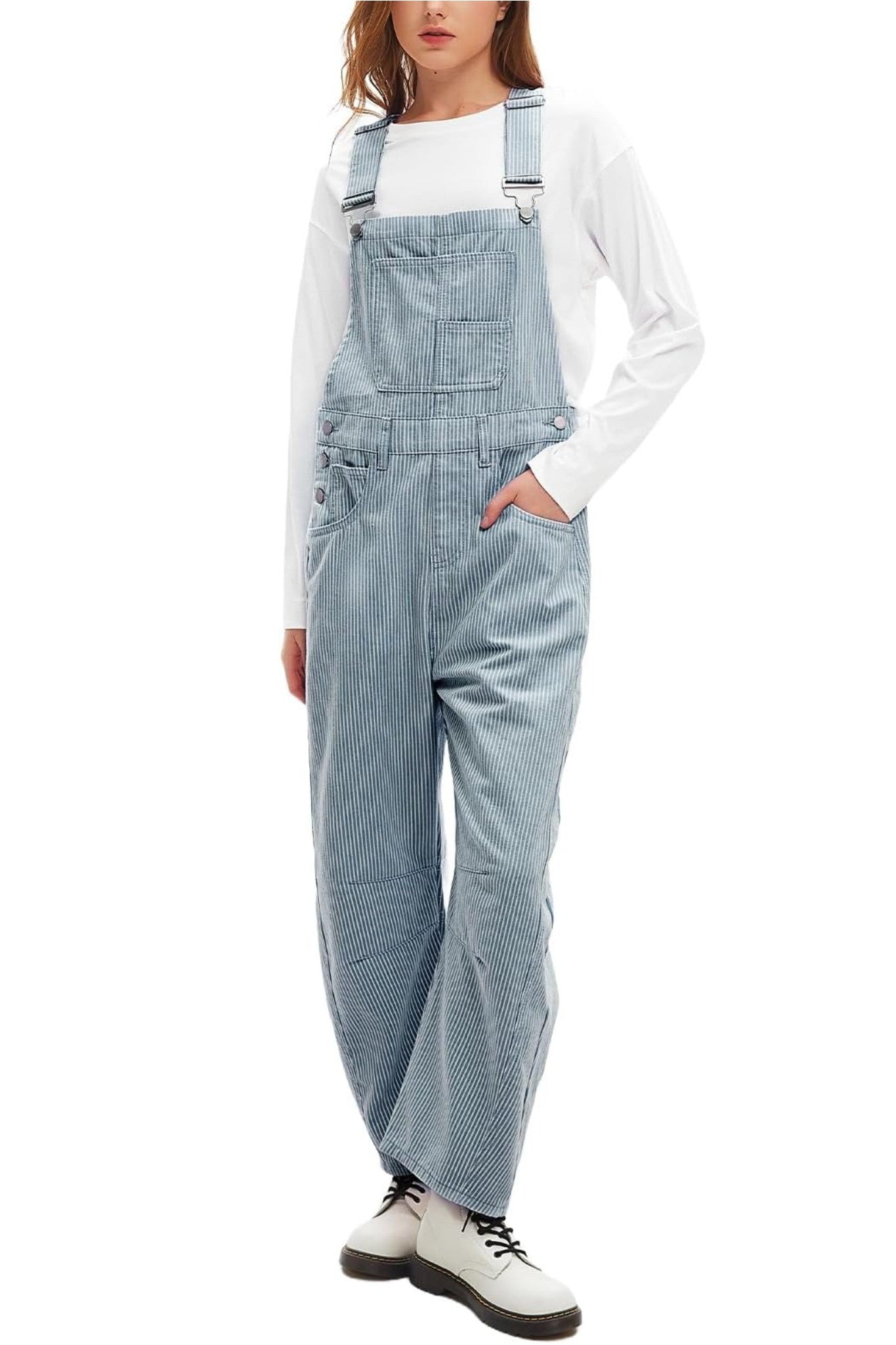 Dsun Vintage Relaxed Fit Denim Overalls | Striped And Solid Wide Leg Dungarees