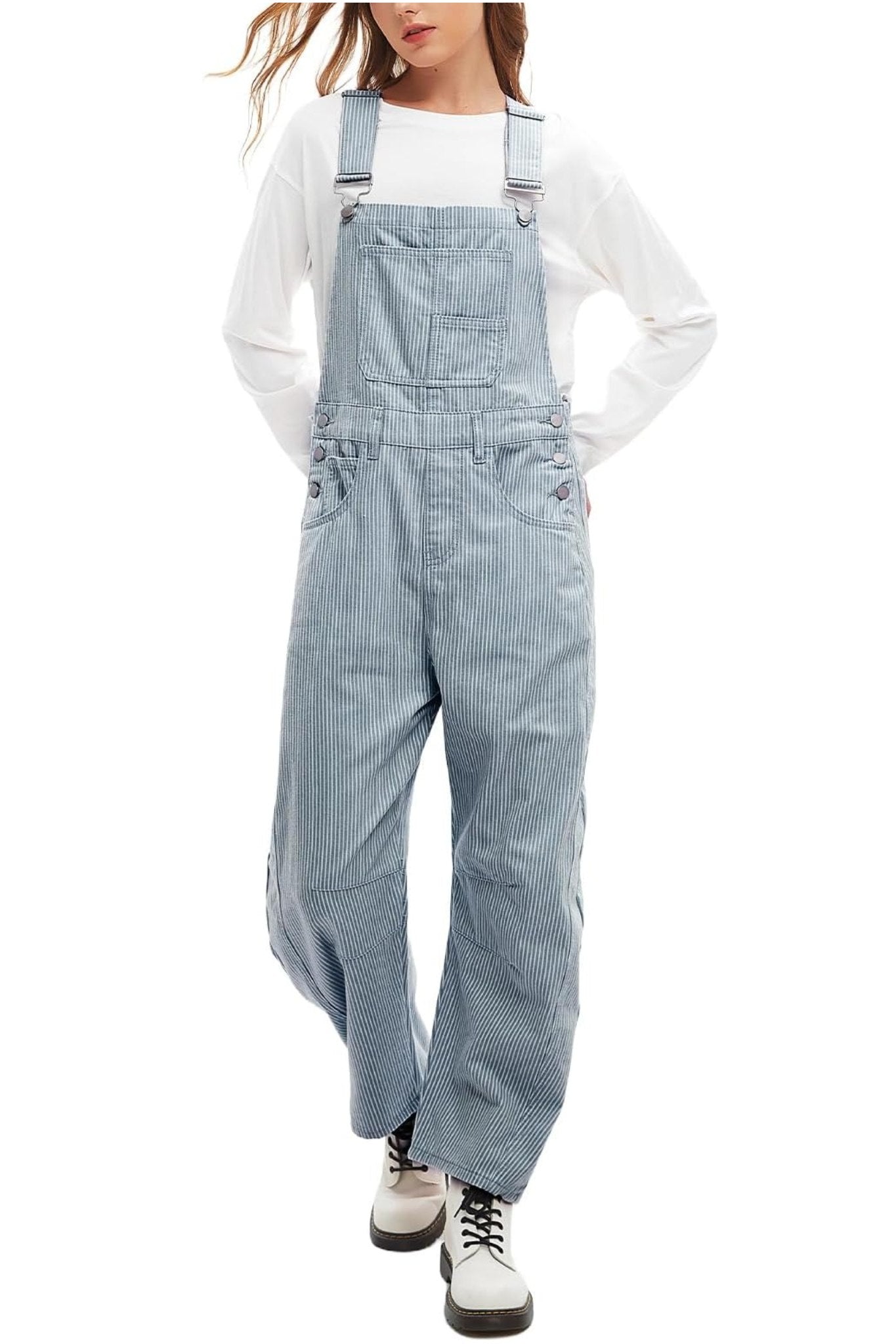 Dsun Vintage Relaxed Fit Denim Overalls | Striped And Solid Wide Leg Dungarees