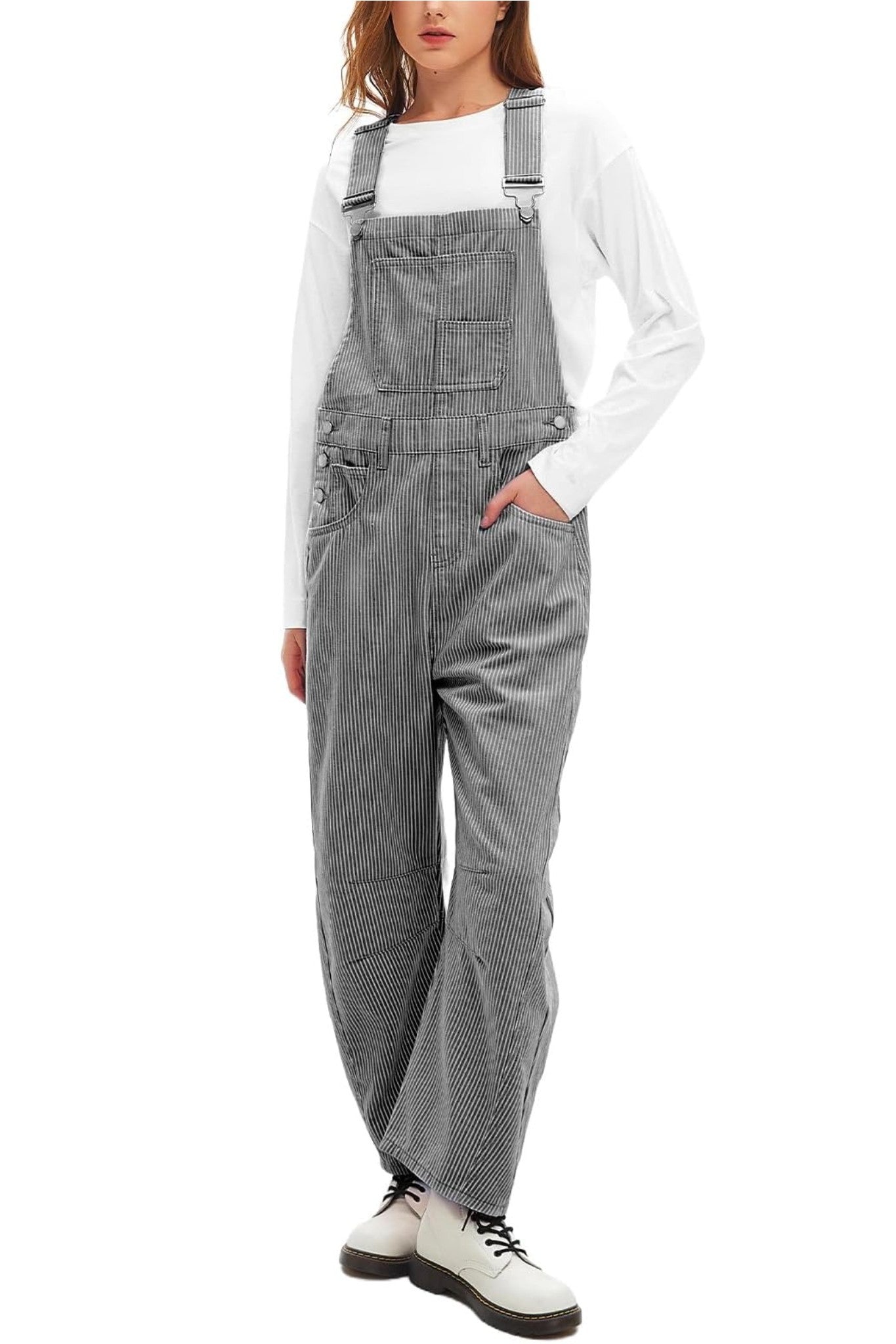Dsun Vintage Relaxed Fit Denim Overalls | Striped And Solid Wide Leg Dungarees