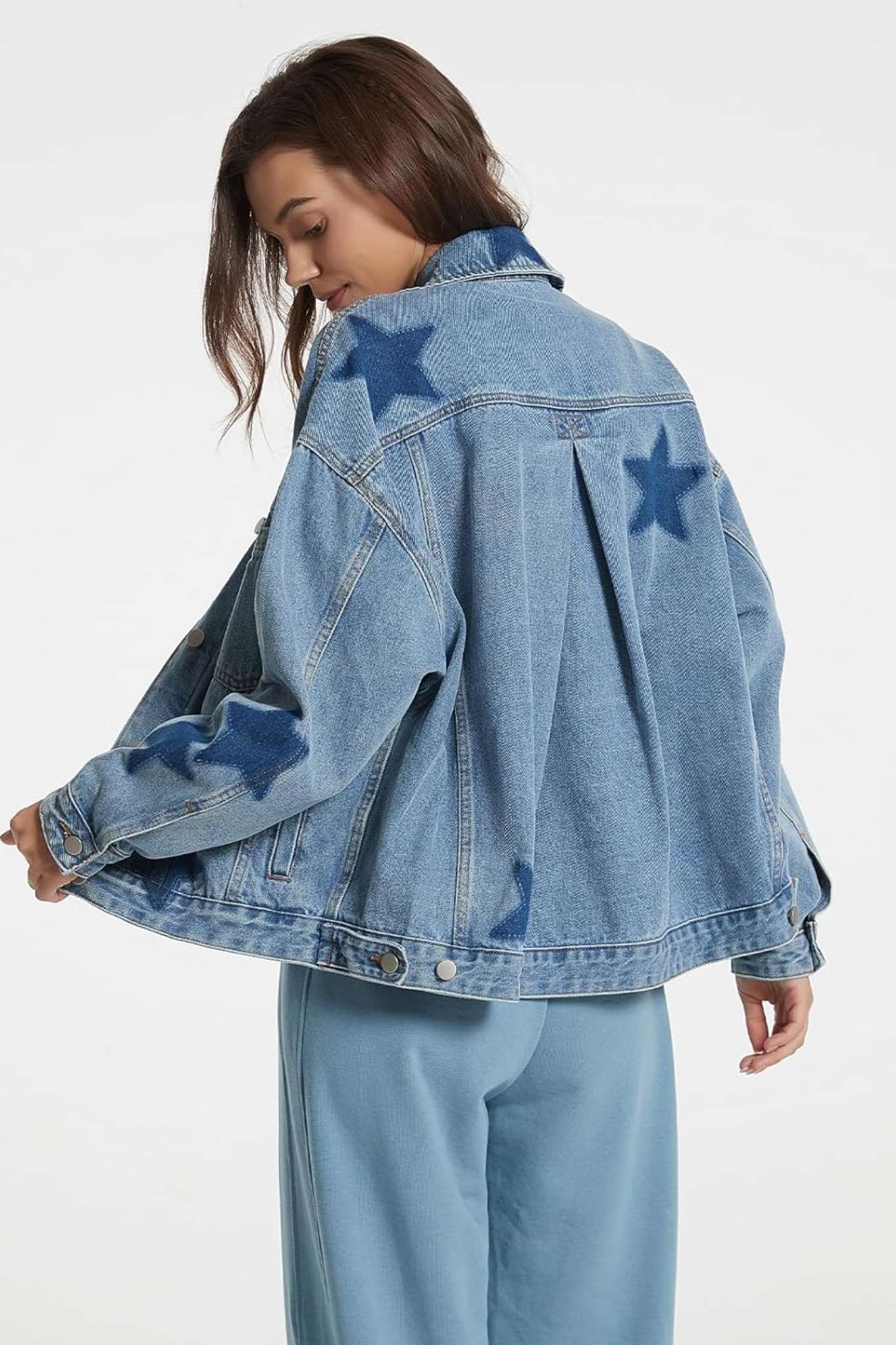 Dsun Vintage Oversized Printed Boyfriend Denim Trucker Jacket | Leopard, Star & Heart Patterns