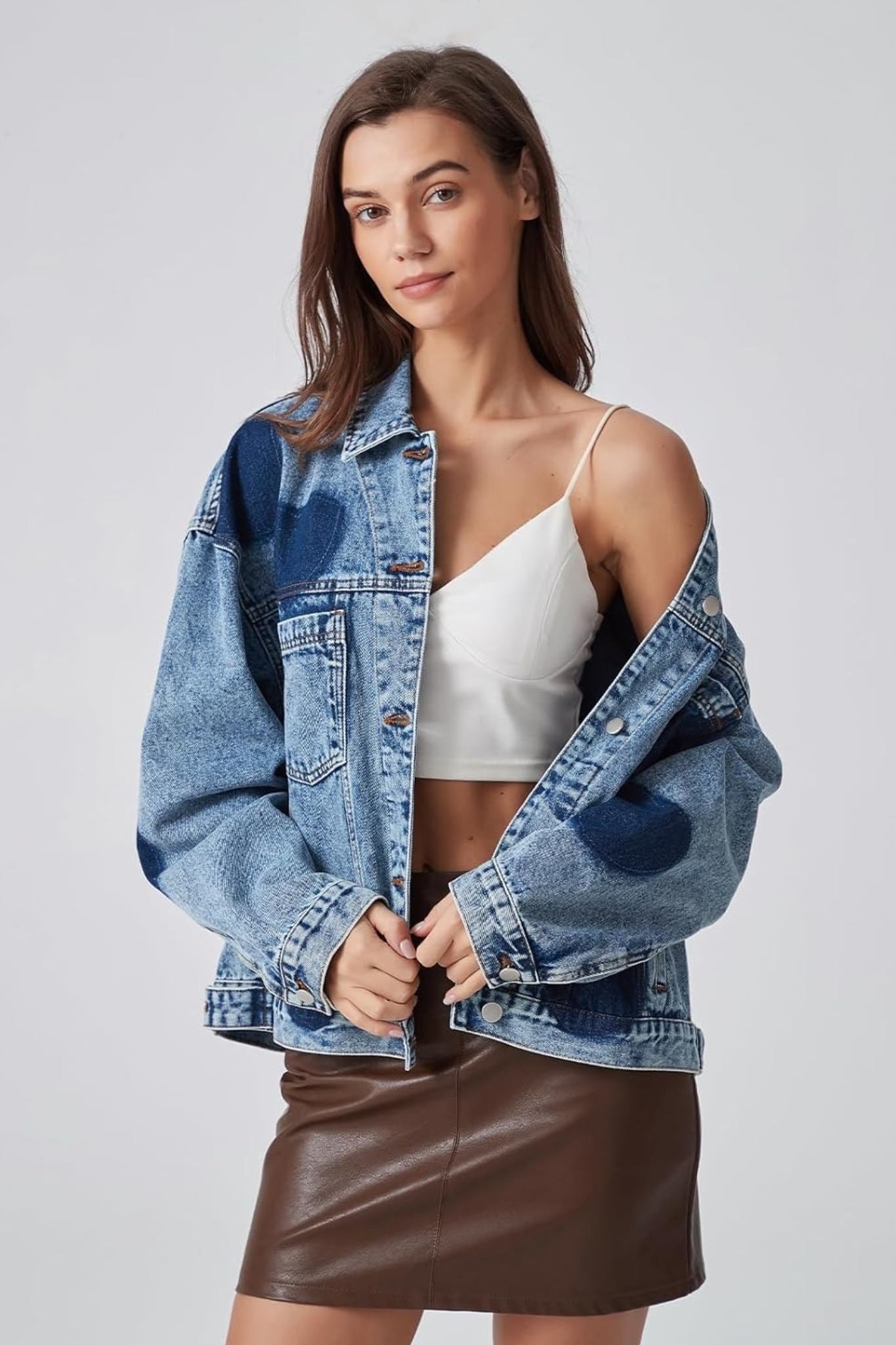 Dsun Vintage Oversized Printed Boyfriend Denim Trucker Jacket | Leopard, Star & Heart Patterns