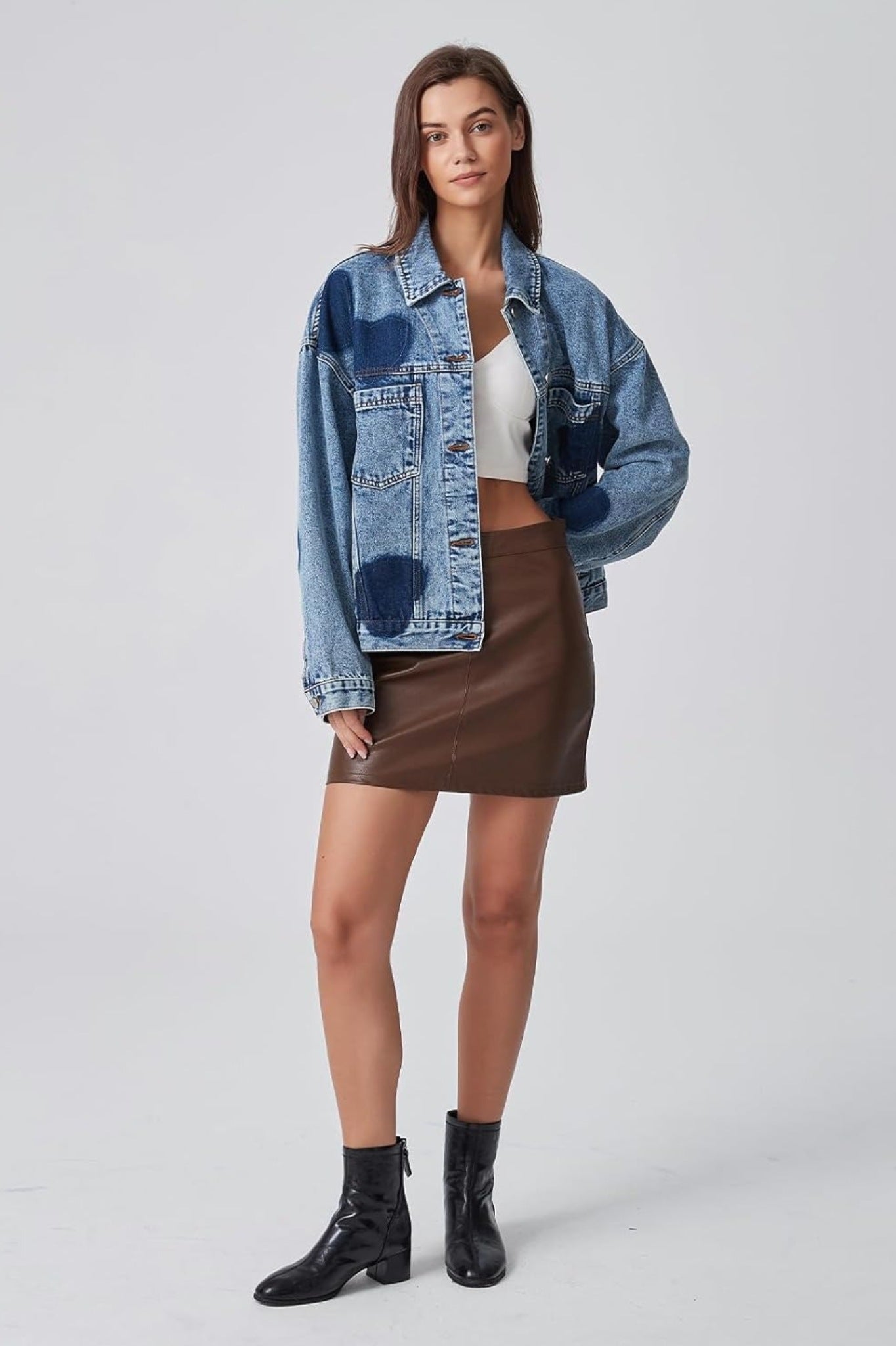 Dsun Vintage Oversized Printed Boyfriend Denim Trucker Jacket | Leopard, Star & Heart Patterns
