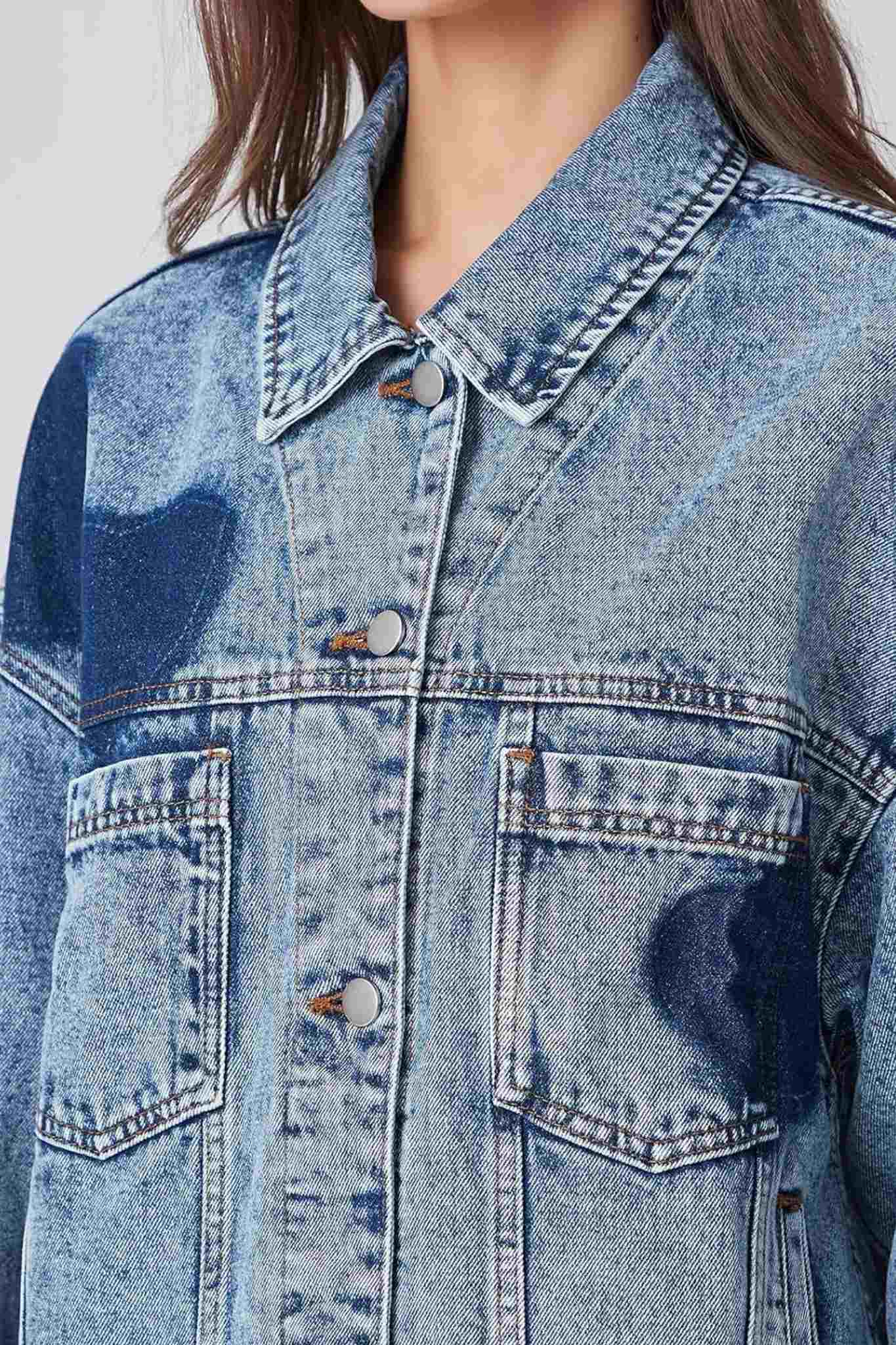 Dsun Vintage Oversized Printed Boyfriend Denim Trucker Jacket | Leopard, Star & Heart Patterns