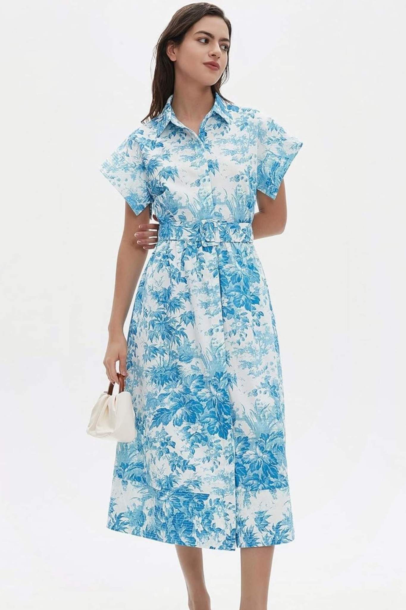 Dsun Vintage Floral Print Belted Midi Shirt Dress With Pockets