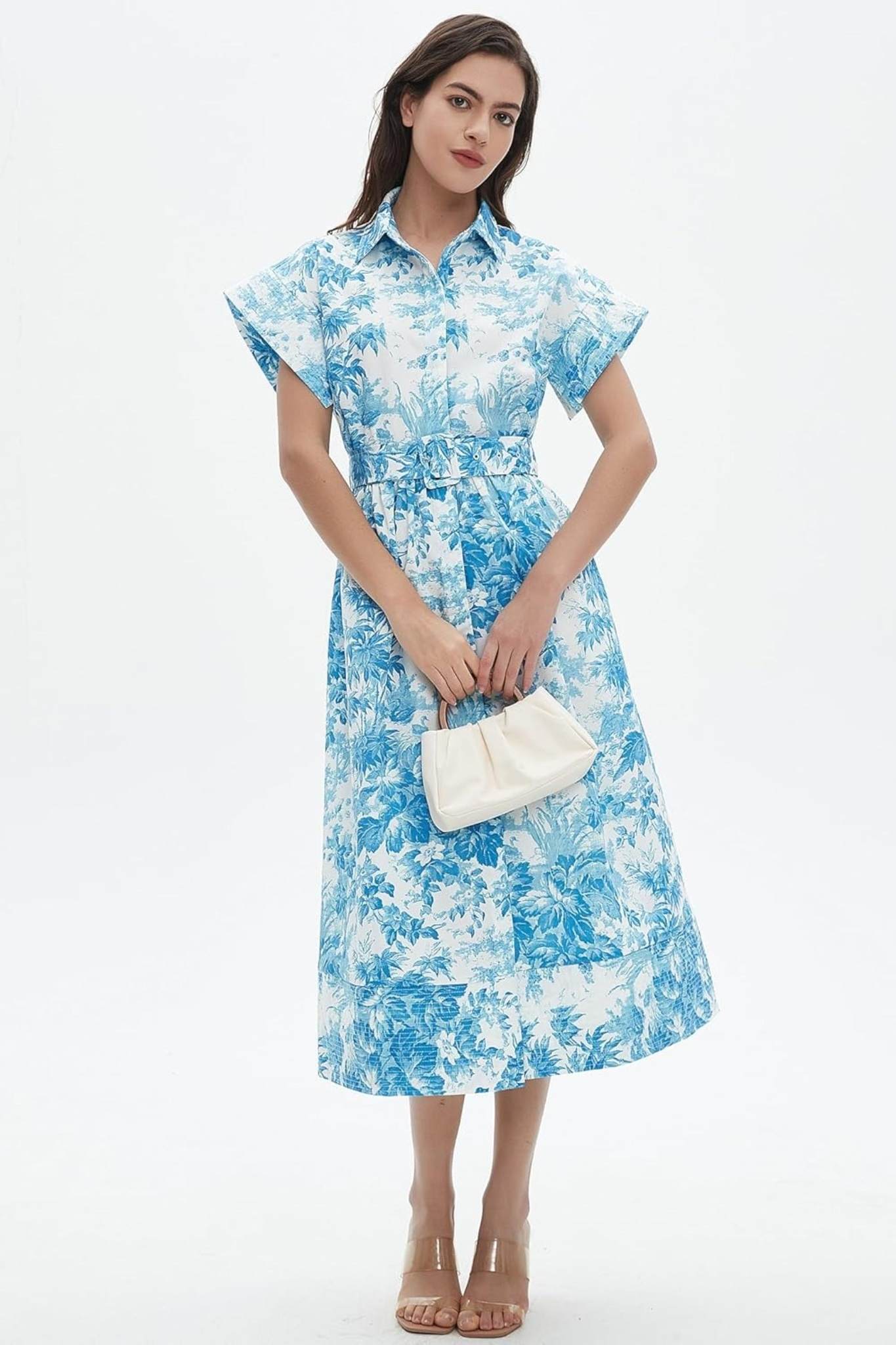 Dsun Vintage Floral Print Belted Midi Shirt Dress With Pockets