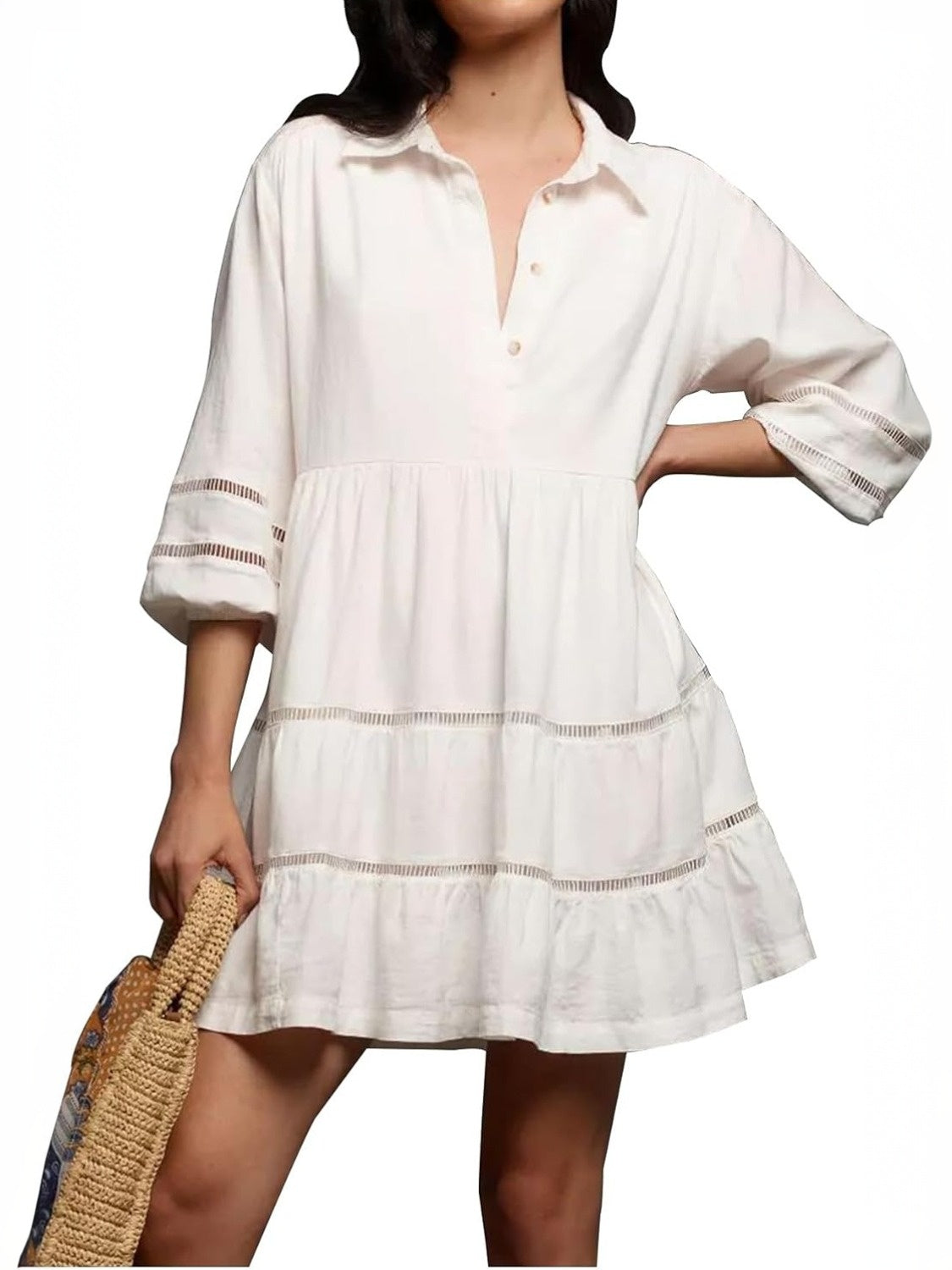 Yexpine Puff Sleeve Babydoll Mini Dress