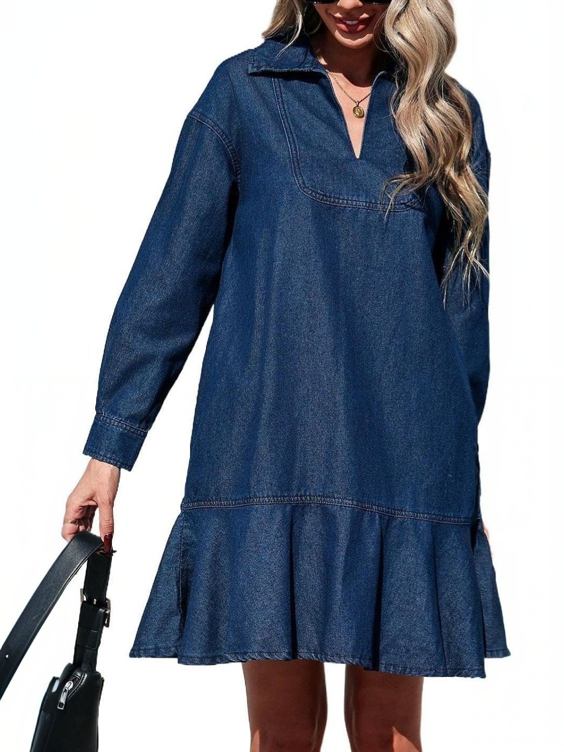 Yexpine Tiered Jean Babydoll Fit Dress