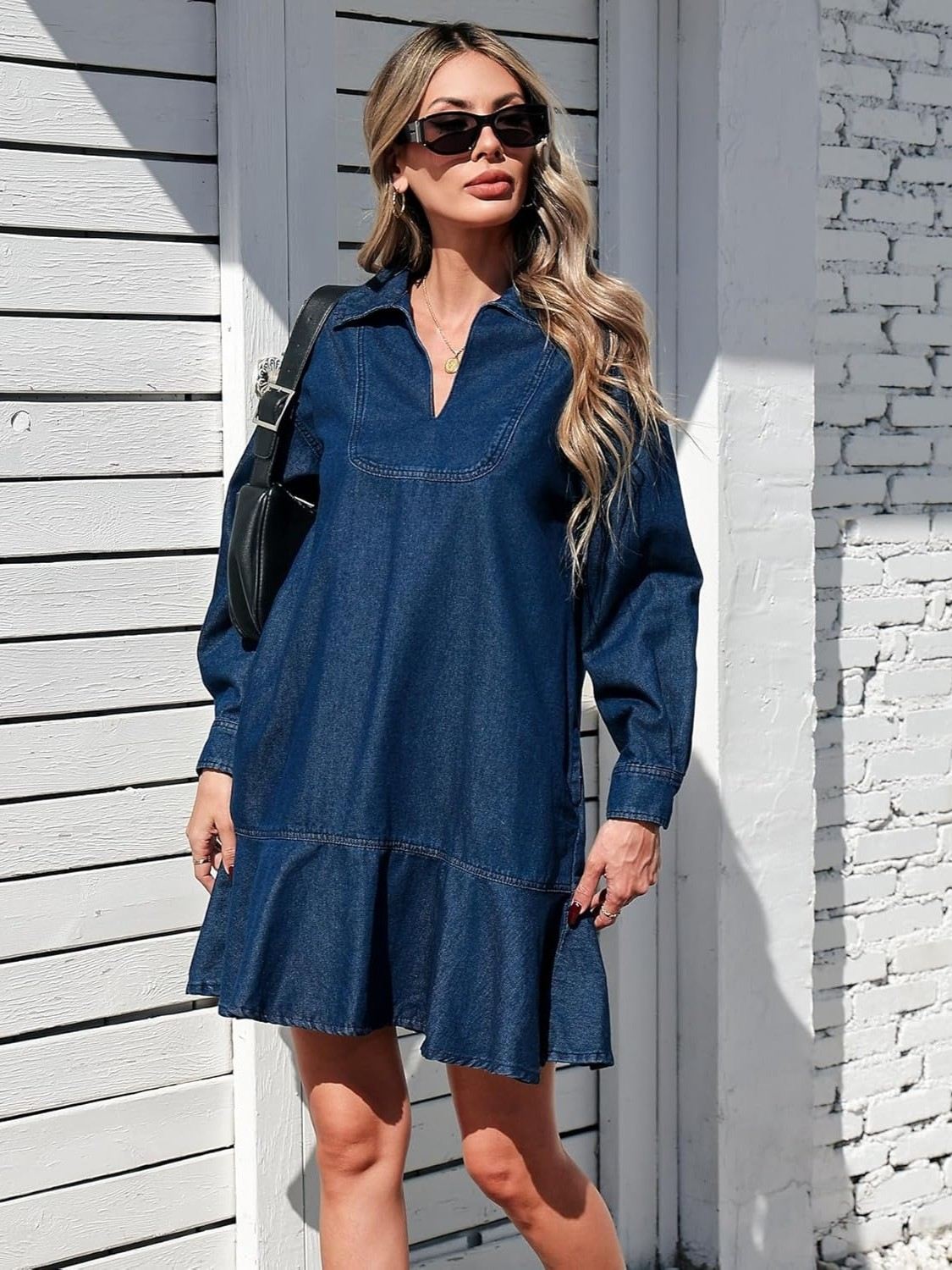 Yexpine Tiered Jean Babydoll Fit Dress