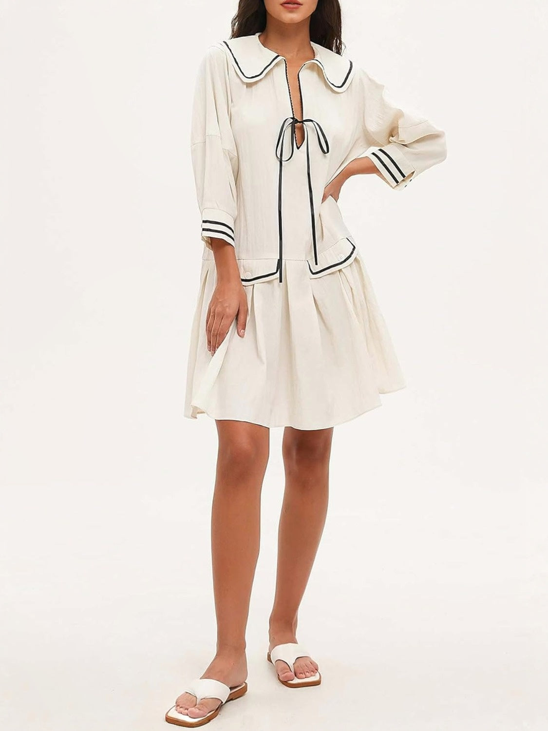 Yexpine V Neck Babydoll Mini Dress