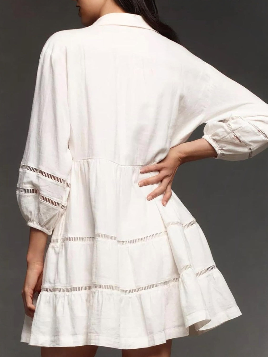 Yexpine Puff Sleeve Babydoll Mini Dress