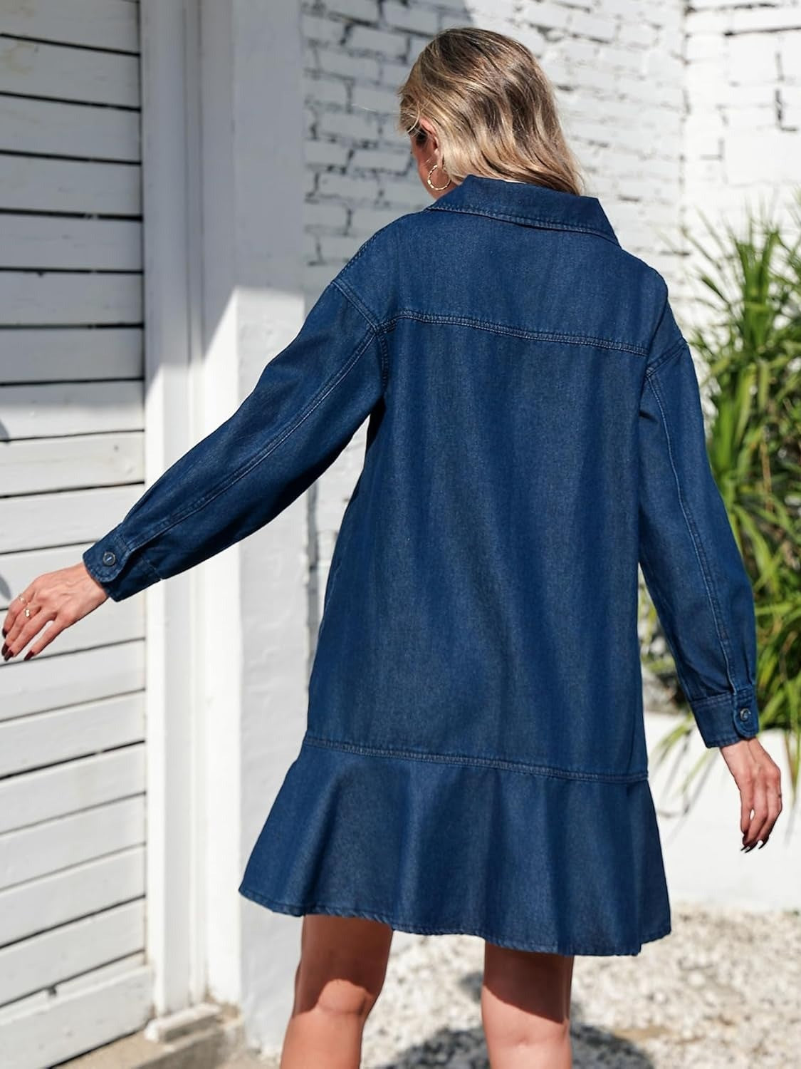 Yexpine Tiered Jean Babydoll Fit Dress