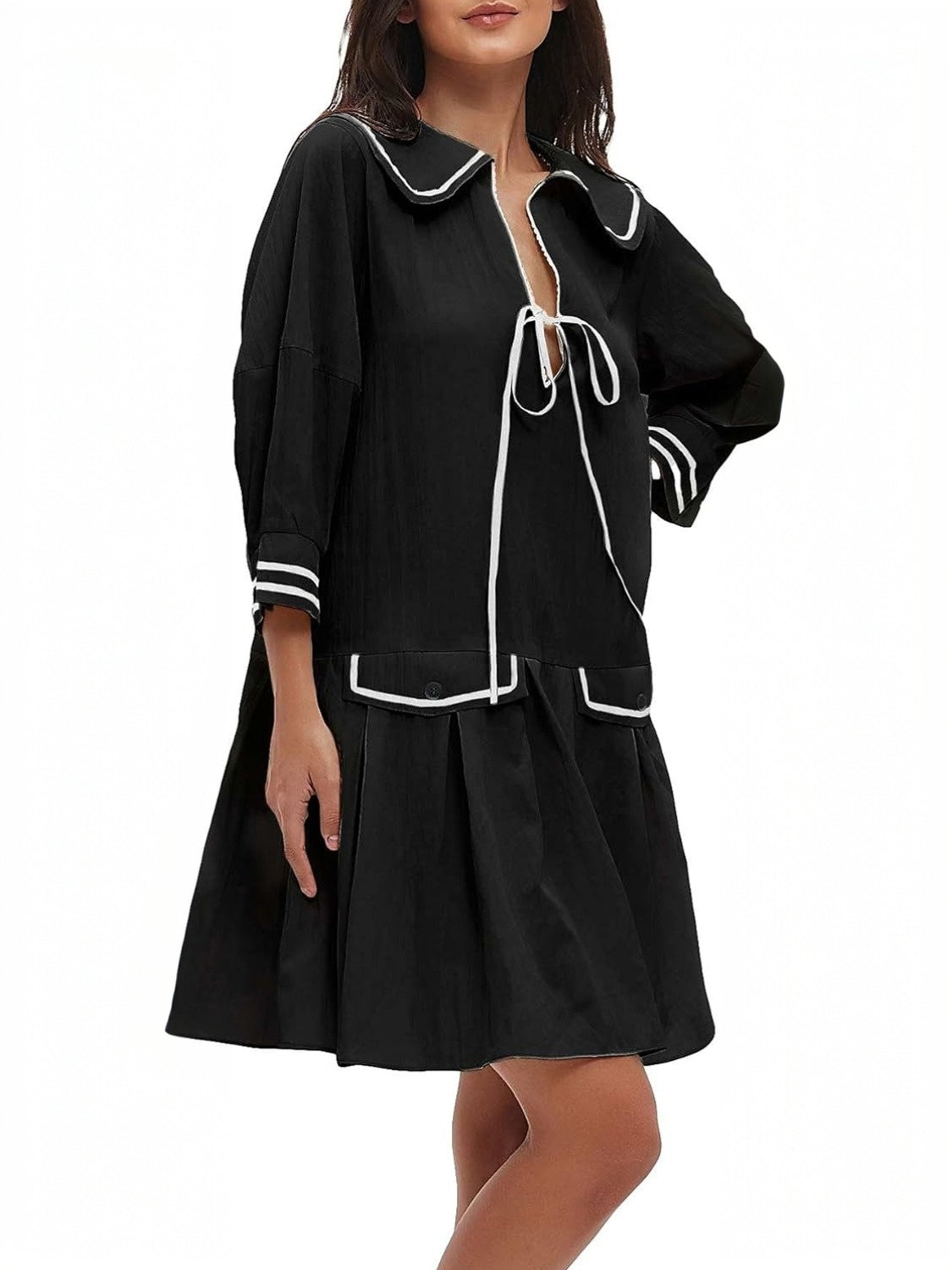 Yexpine V Neck Babydoll Mini Dress