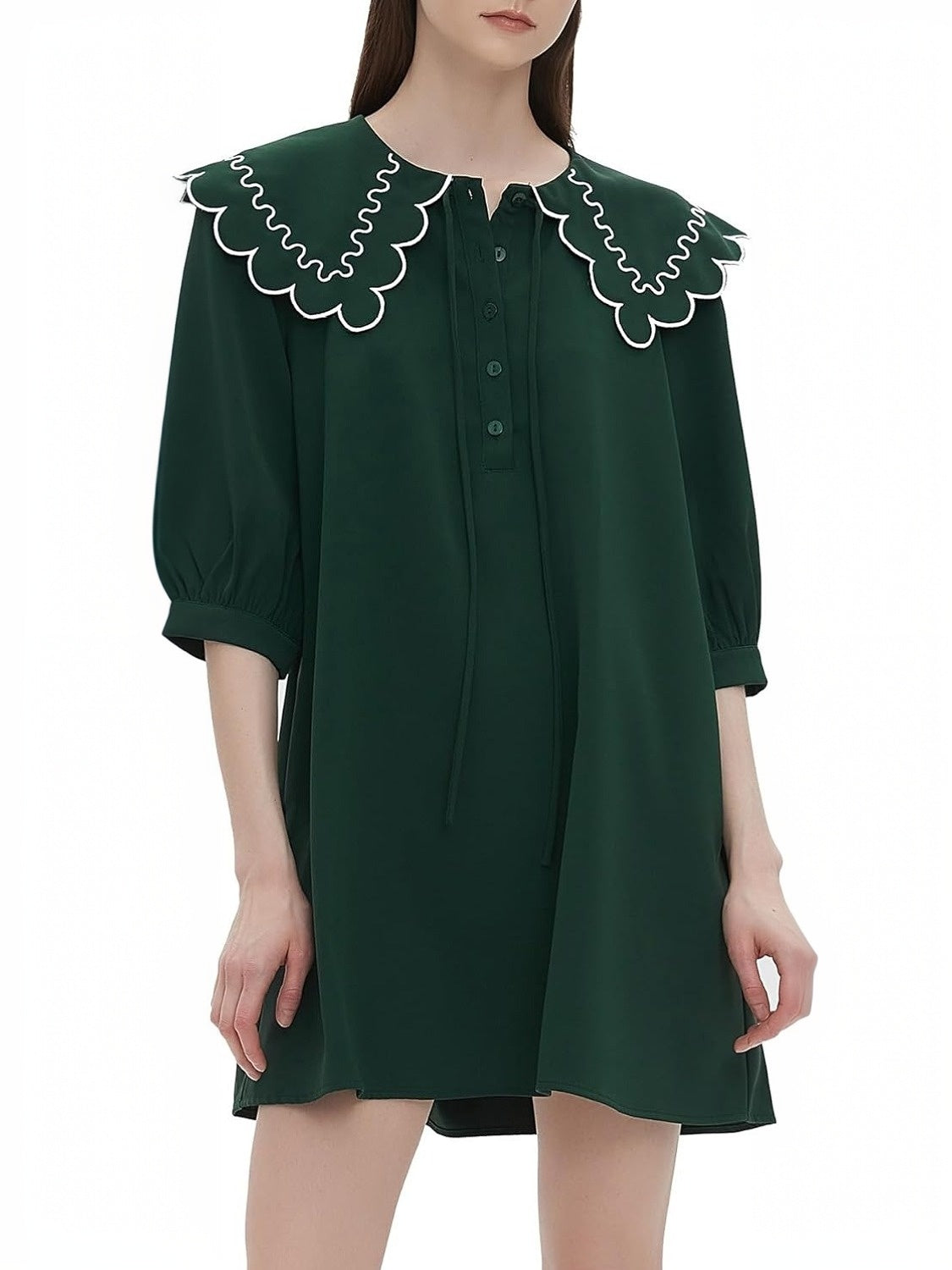 D-Sun Babydoll Mini Dress With 3/4 Sleeves