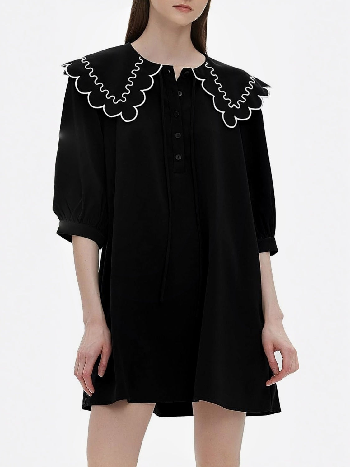 D-Sun Babydoll Mini Dress With 3/4 Sleeves