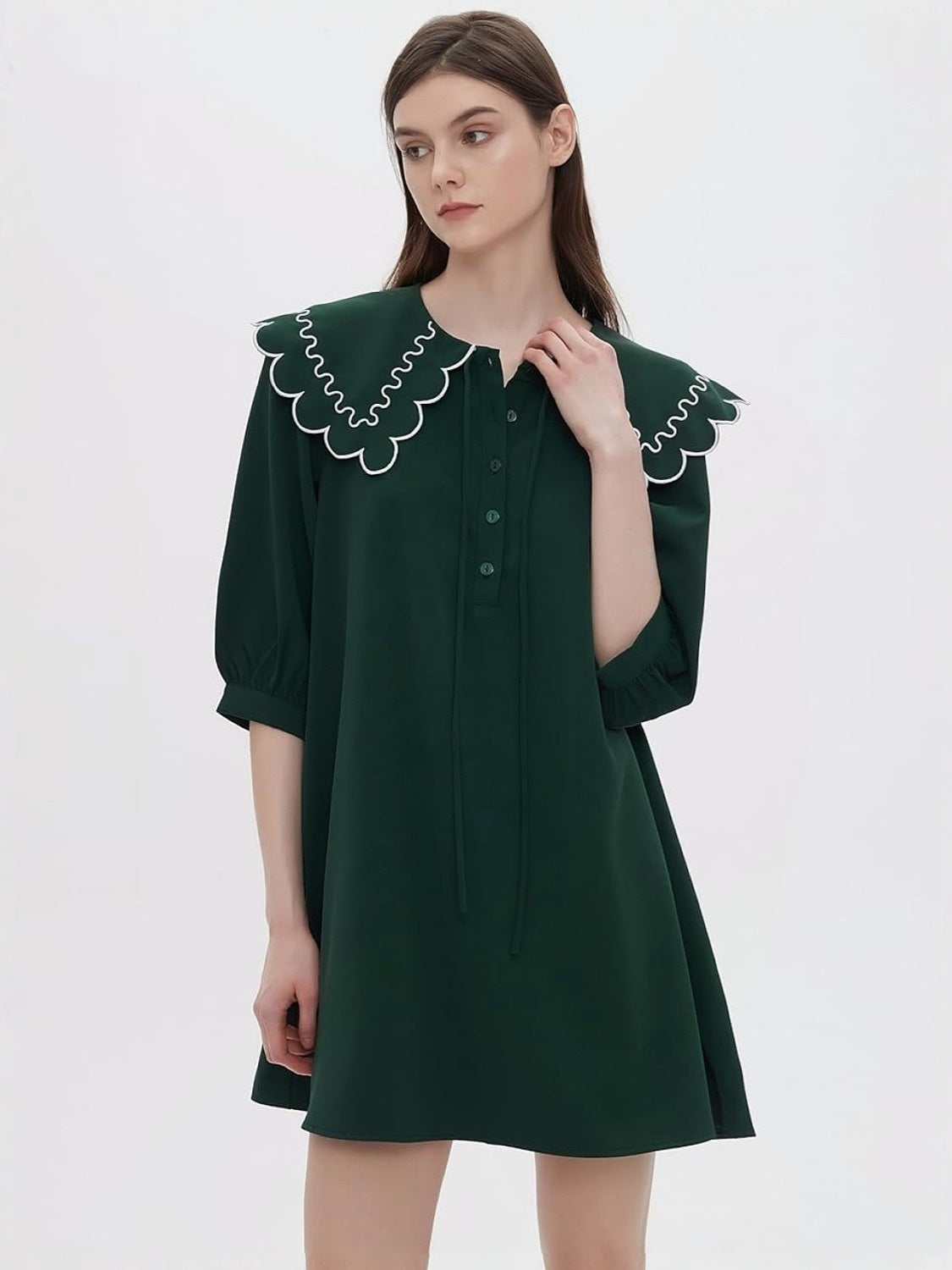 D-Sun Babydoll Mini Dress With 3/4 Sleeves