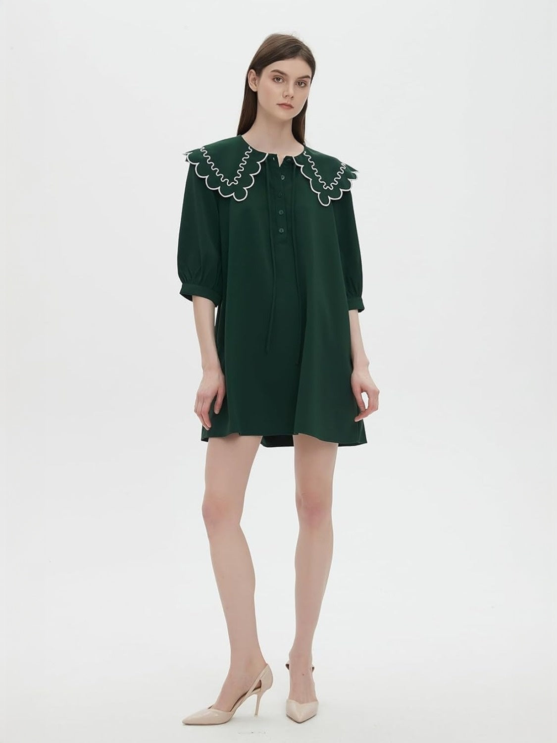 D-Sun Babydoll Mini Dress With 3/4 Sleeves