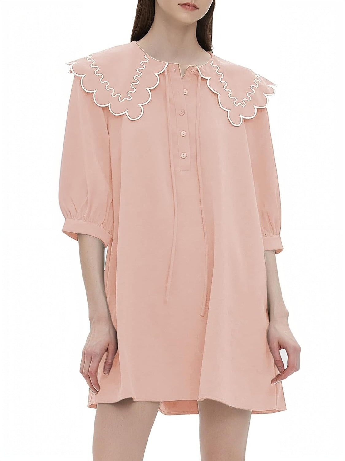 D-Sun Babydoll Mini Dress With 3/4 Sleeves