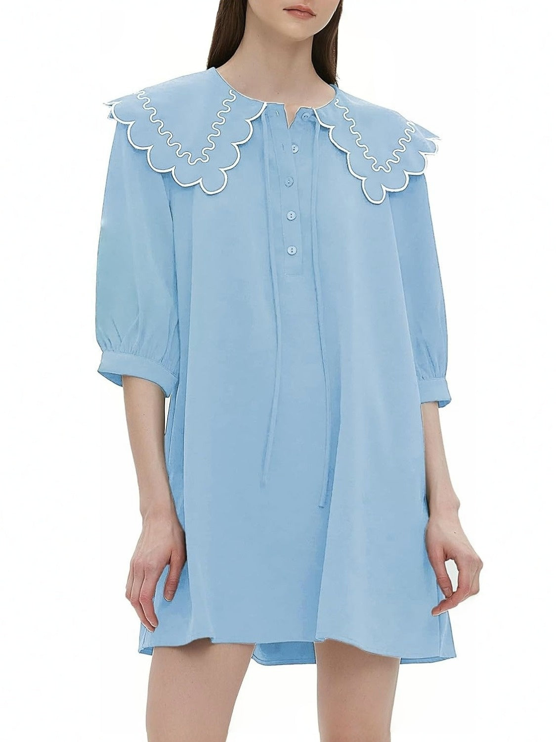 D-Sun Babydoll Mini Dress With 3/4 Sleeves