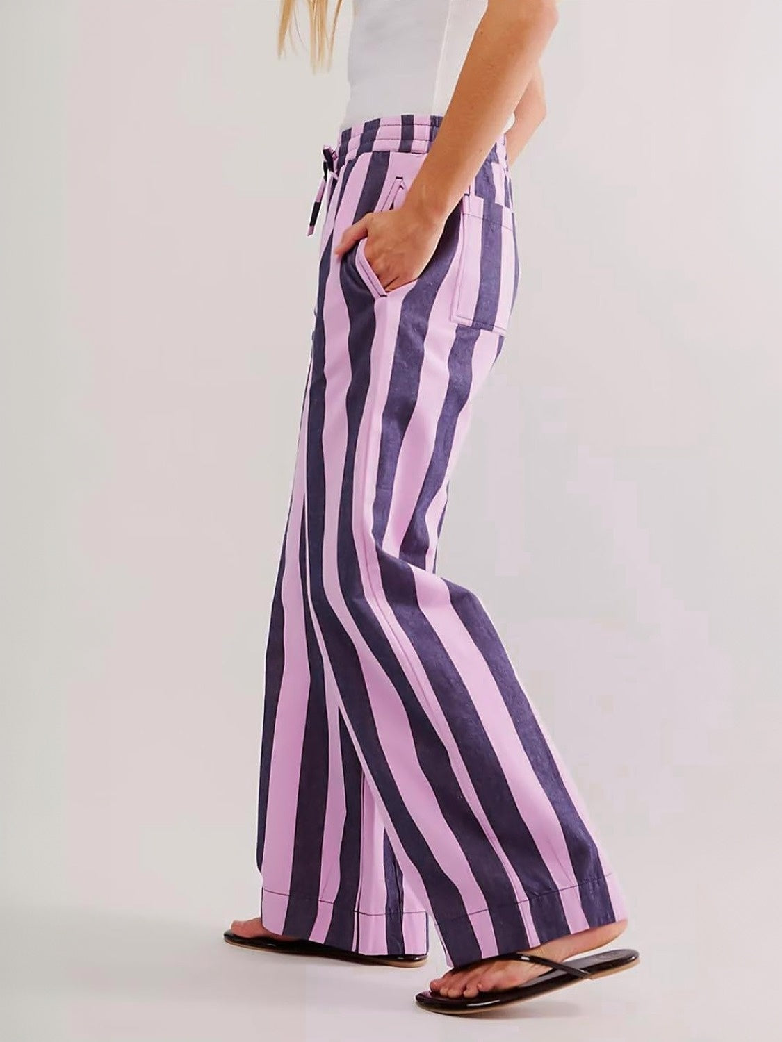 LIfeshe Elastic Waist Baggy Pants With Drawstring