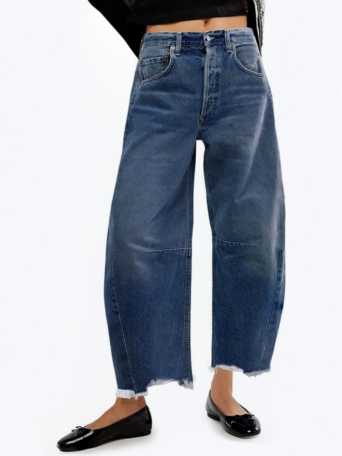Lifeshe Mid Rise Baggy Boyfriend Barrel Jeans With Raw Hem